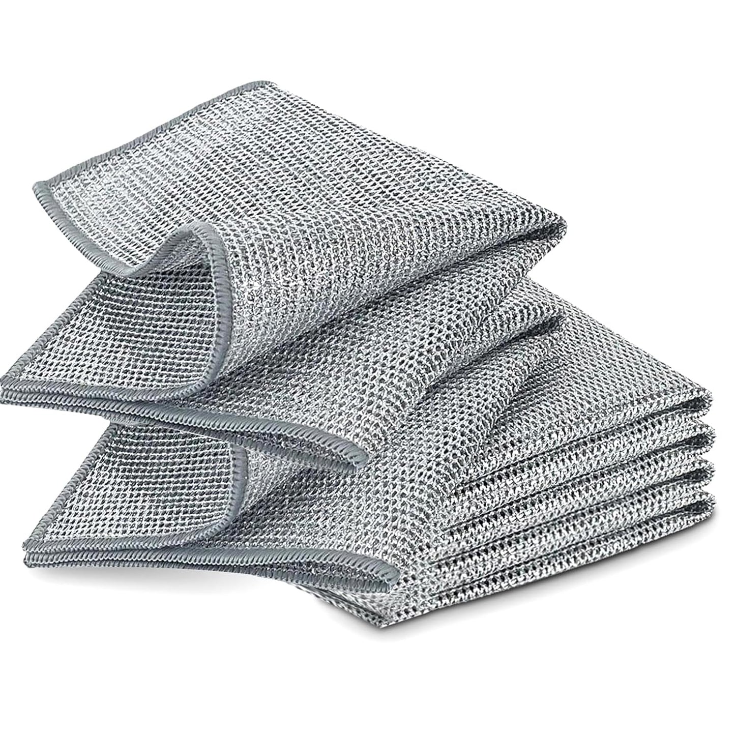 YinQin 6 PCS Double Layer Stainless Steel Cleaning Cloth Non Scratch Steel Mesh Dishwashing Cloths 20x20 cm Quick Dry Two Layer Metallic Wire Dish