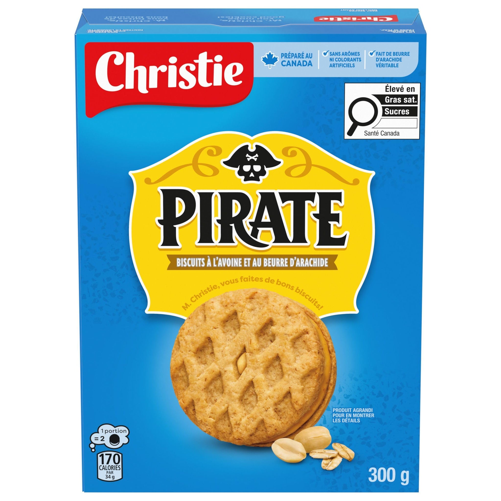 Christie Peek Freans Pirate Peanut Butter Oatmeal Cookies, 300g/10.6 oz., {Imported from Canada}