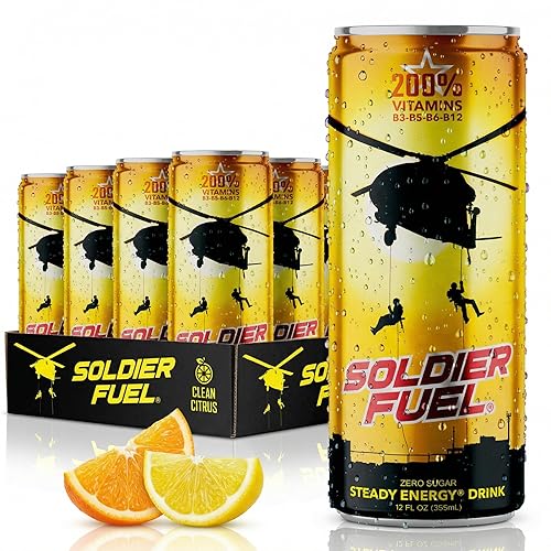 Soldier Fuel performance energy drink | Caffeine + Extra B Vitamins + Taurine + G-Tone + Inositol | Sugar Free | 12oz (pack of 12)