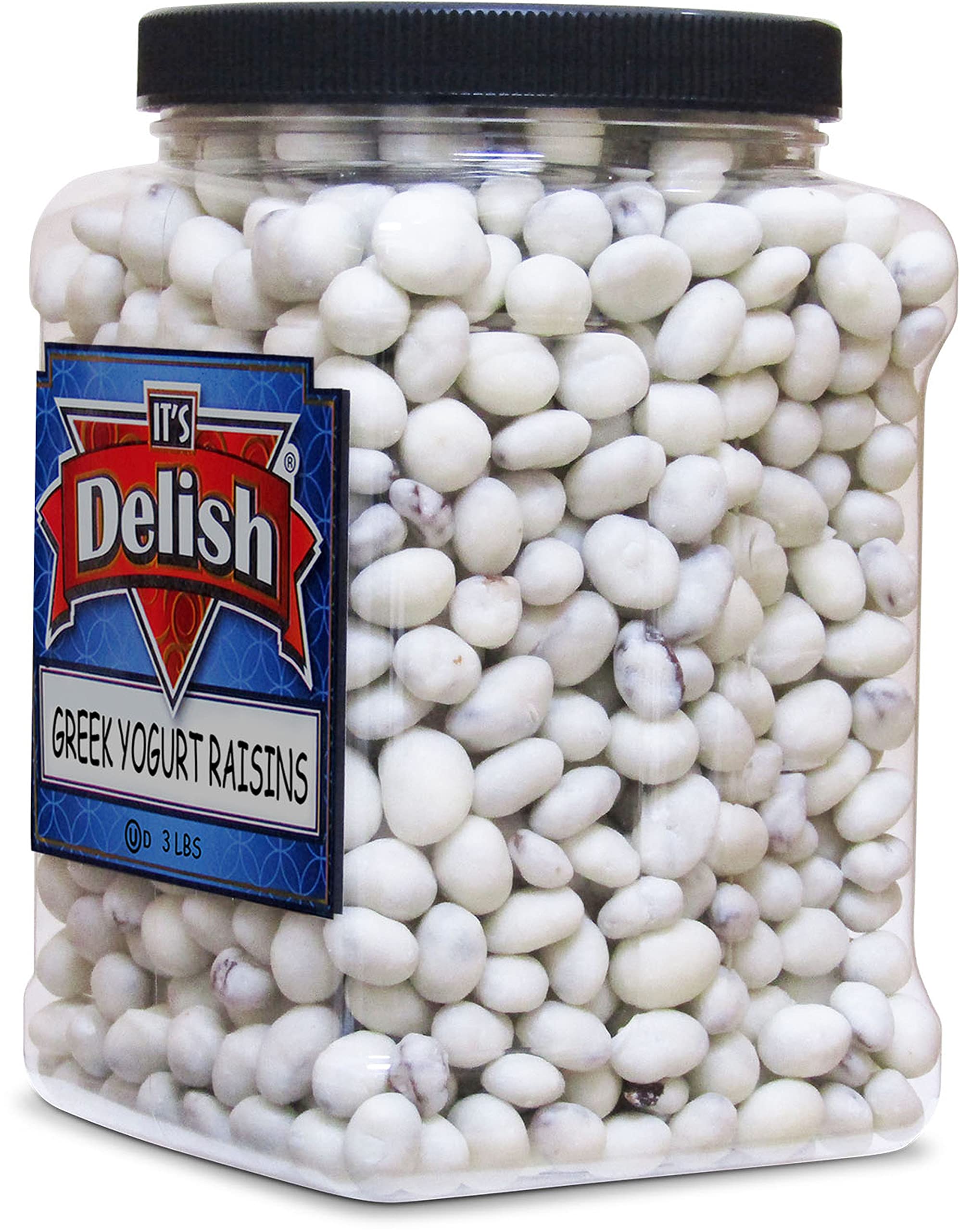 Greek Yogurt Covered Raisins by It's Delish, 3 Lbs Jumbo Container - Scrumptious & Nutritious Yogurt Coated Dried Raisins - Sweet Snacking and Bulk