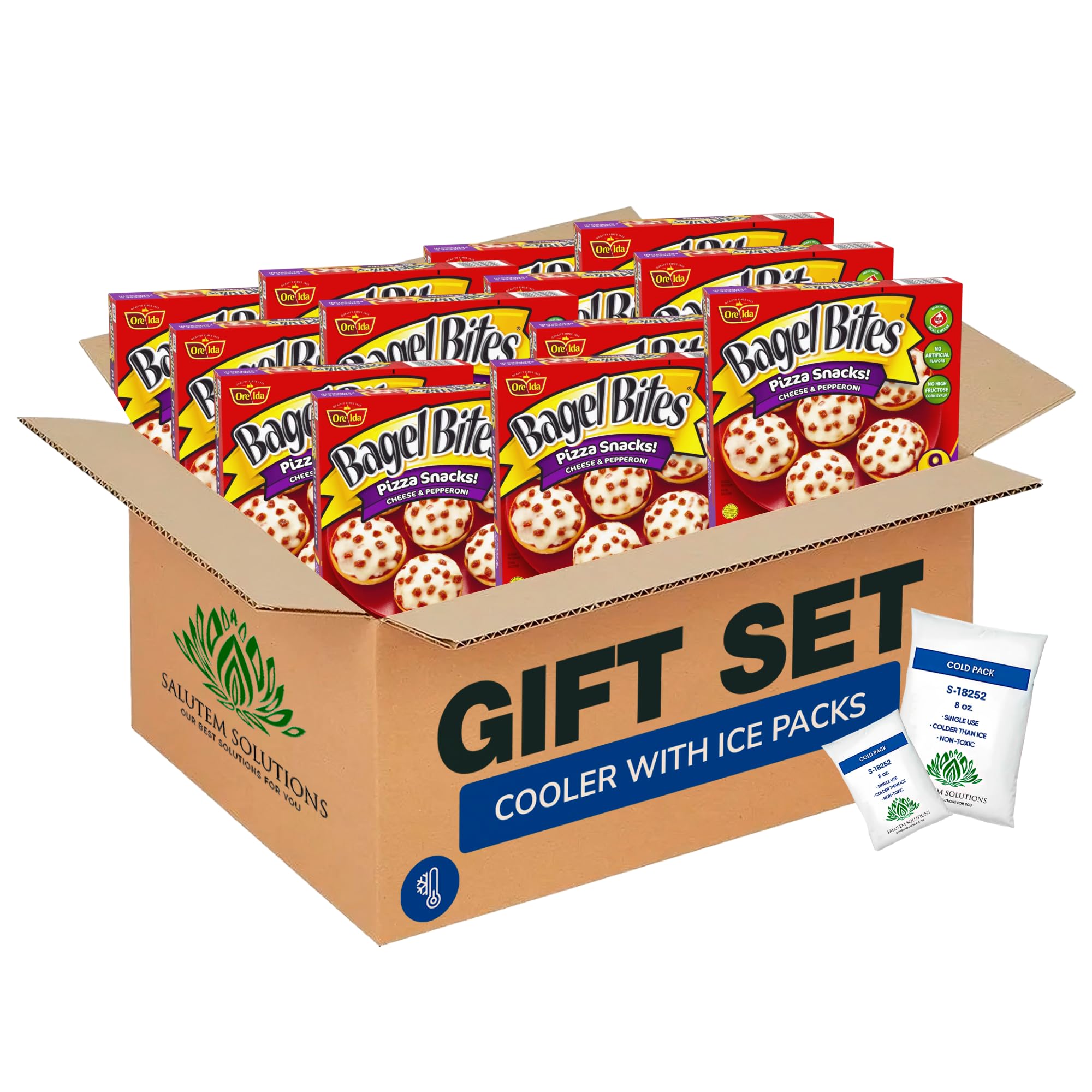 Salutem Vita - Mini Pizza Bagel Snacks with Cheese & Pepperoni, Gift Set:, 7 oz - Pack of 8