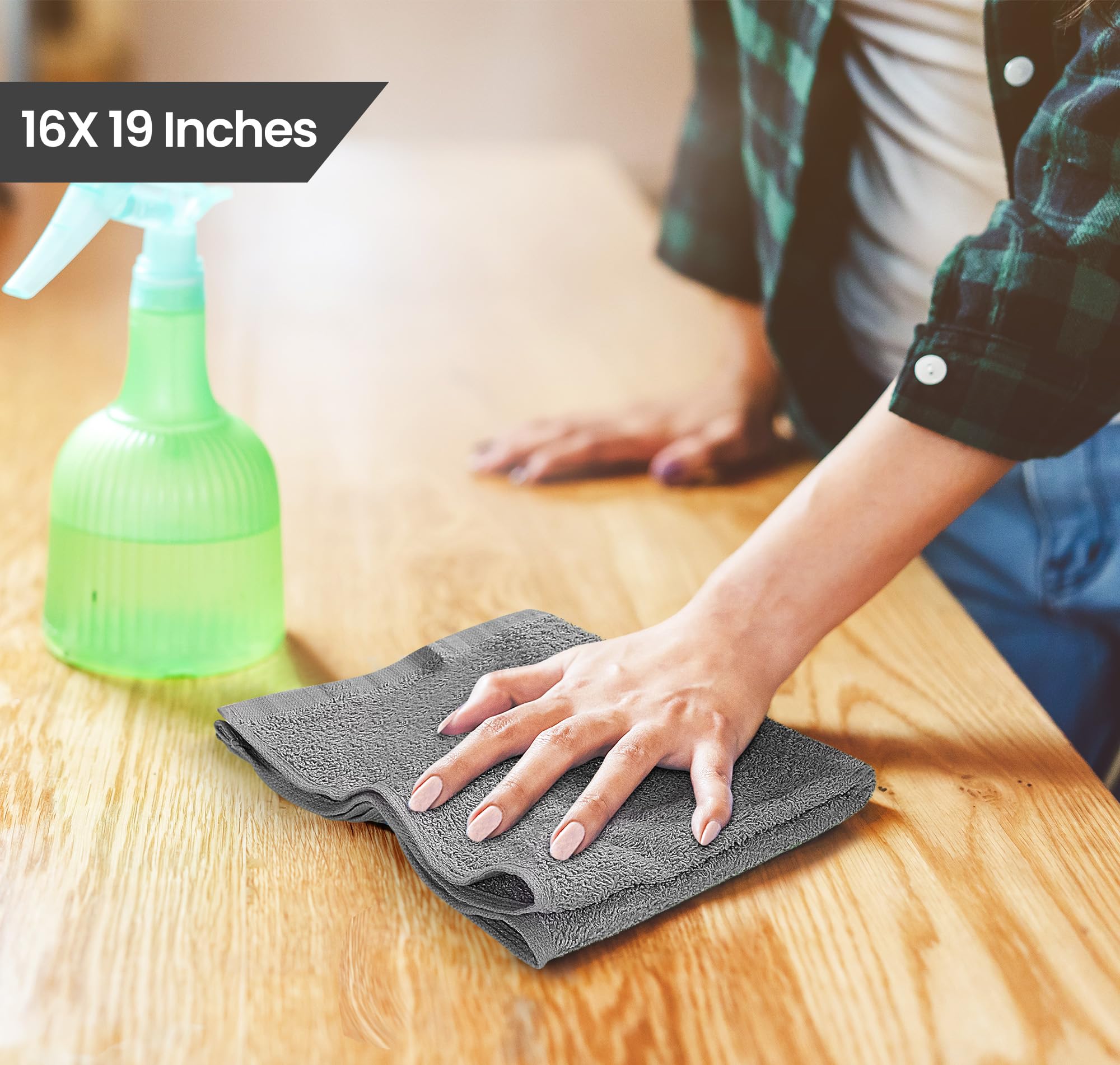 Utopia Towels Kitchen Bar Mops, Pack of 12, 16 by 19 Inches, 100% Cotton Super Absorbent Grey Towels, Multi-Purpose Cleaning Towels for Home