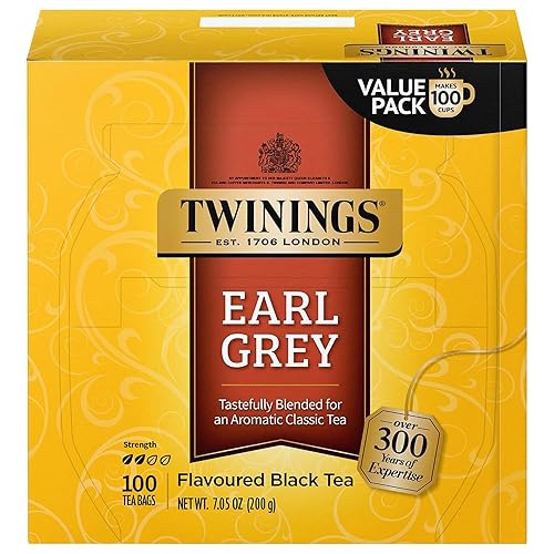 Twinings Earl Grey Black Tea Individually Wrapped Bags, 100 Count (Pack of 1), Flavoured with Citrus & Bergamot, Caffeinated, Enjoy Hot or Iced, 100