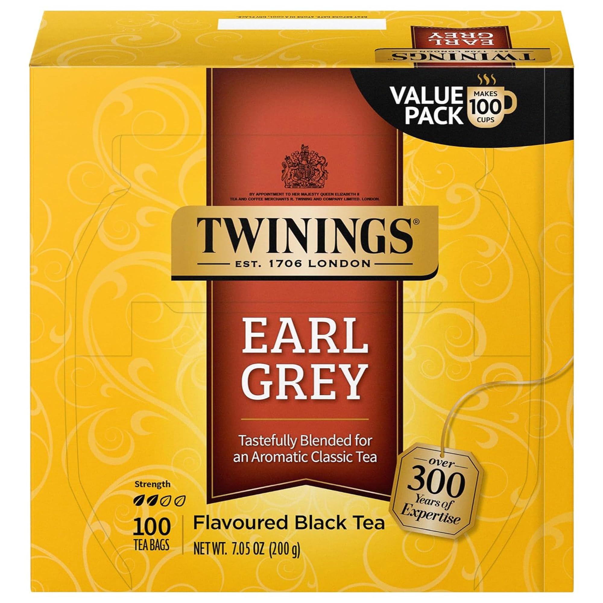 Twinings Earl Grey Black Tea Individually Wrapped Bags, 100 Count (Pack of 1), Flavoured with Citrus & Bergamot, Caffeinated, Enjoy Hot or Iced, 100