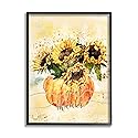 Stupell Industries Give Thanks Phrase Orange Pumpkin Sunflower Floral Burst, Design by Ziwei Li