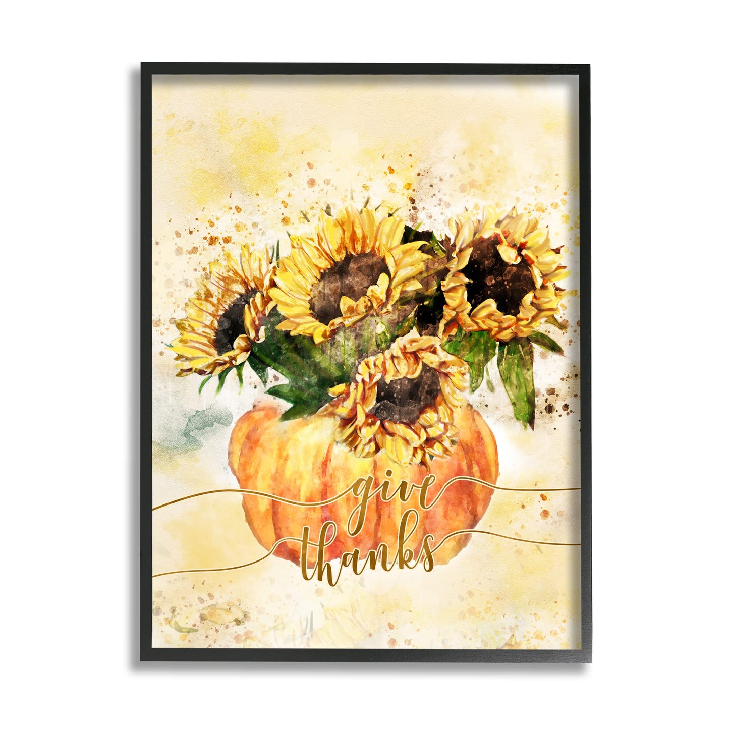 Stupell Industries Give Thanks Phrase Orange Pumpkin Sunflower Floral Burst, Design by Ziwei Li