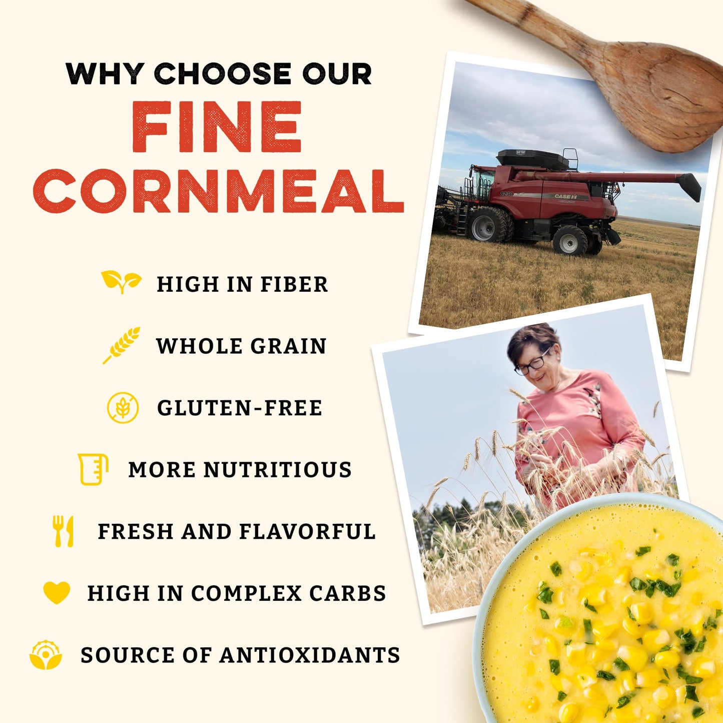 Sunrise Flour Mill Organic Fine Cornmeal | 2 LB | Yellow Cornmeal | Corn Flour | Fine Corn Meal | Milled from Organic Whole Kernel | No Artificial