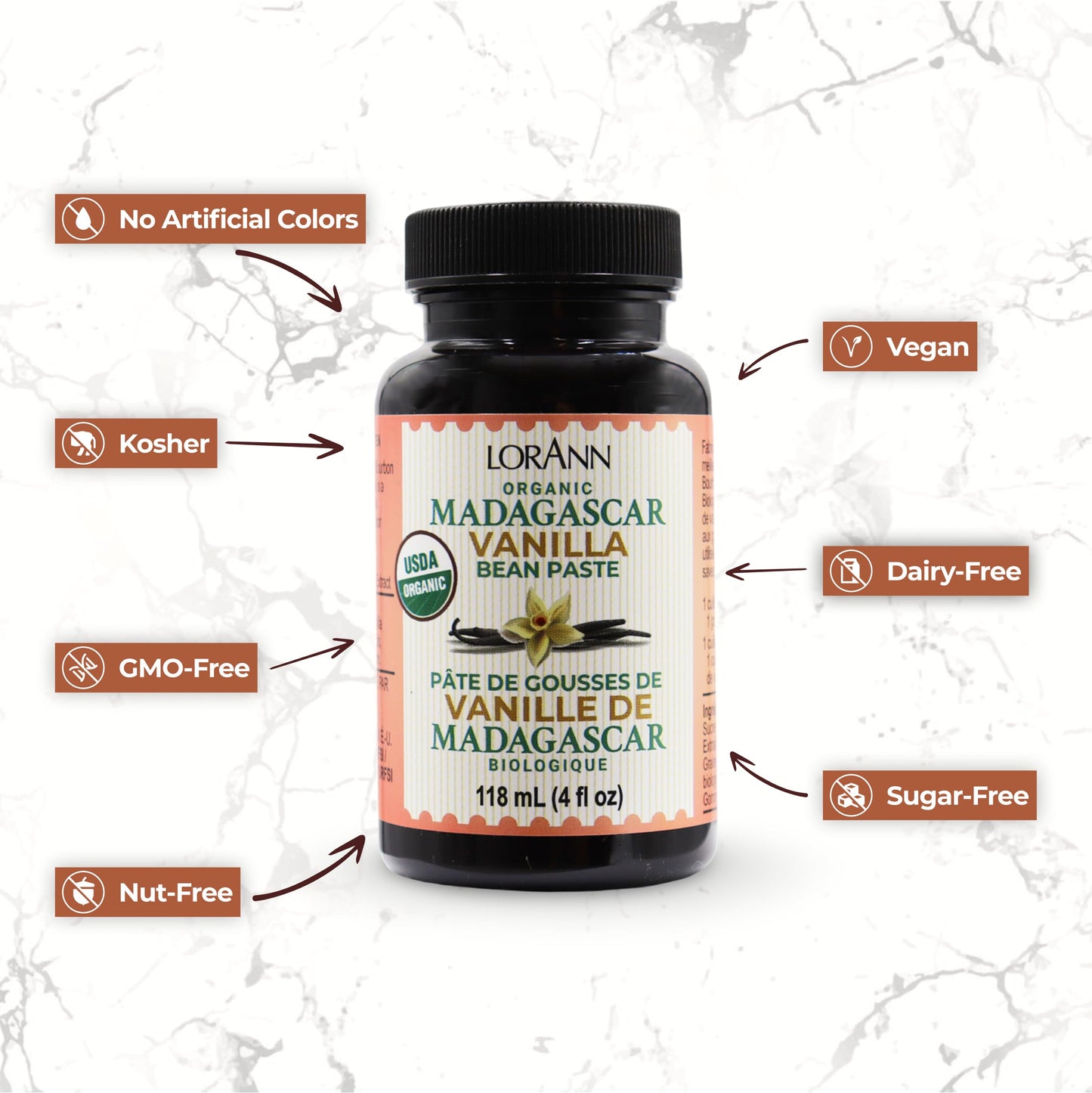 LorAnn Organic Madagascar Vanilla Bean Paste, 4 Ounce