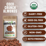 Brothers Nuts Coco Crunch Almonds - Organic, Sprouted Almonds - Healthy Keto Snack - Vegan, Gluten-Free, Kosher - No Preservatives - 6oz