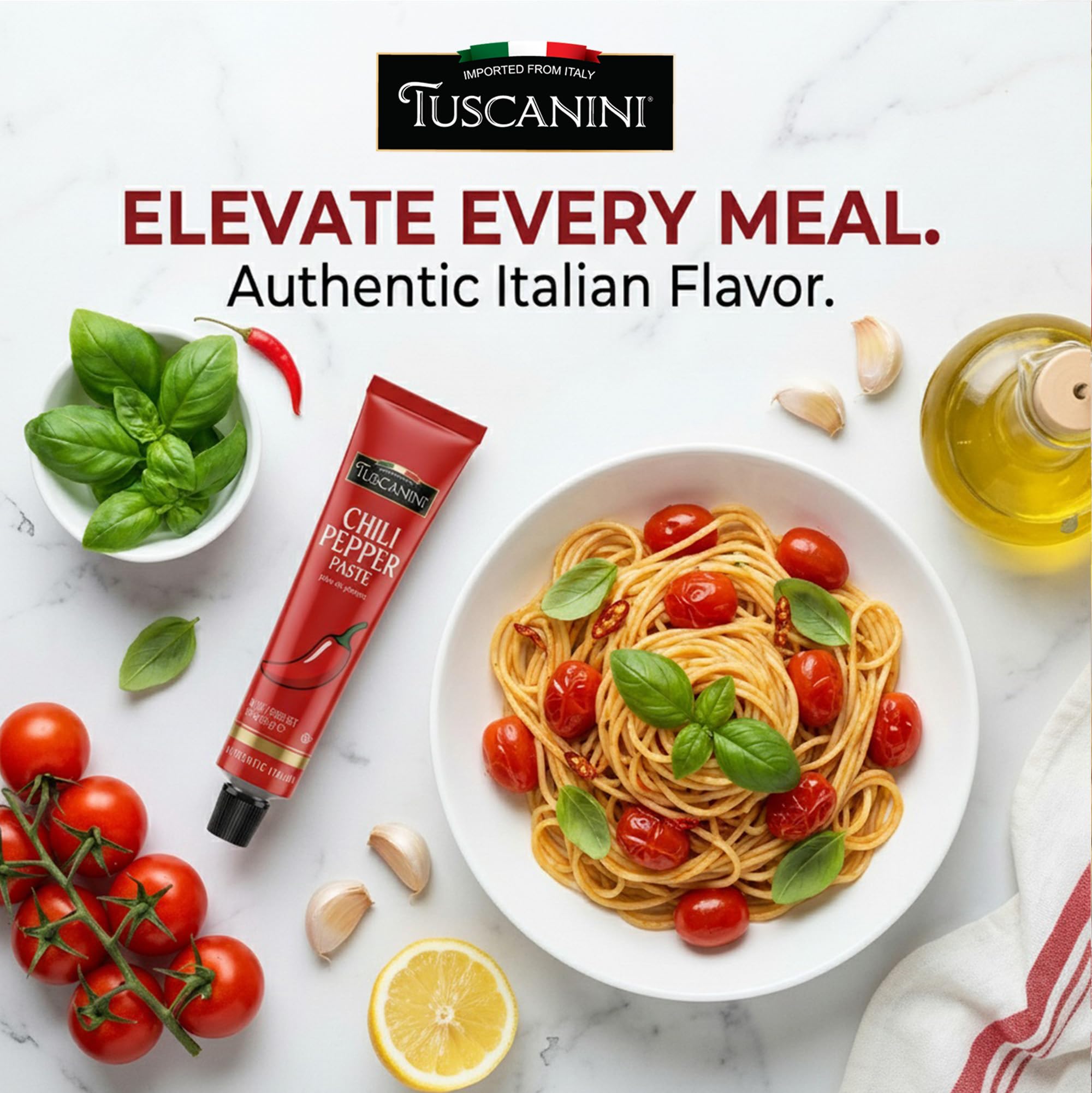 Tuscanini Italian Chili Pepper Paste, 1.94 oz | Made with Olive Oil | 3 Ingredients | Hot Chili Paste in Squeeze Tube | Bold Spicy Condiment