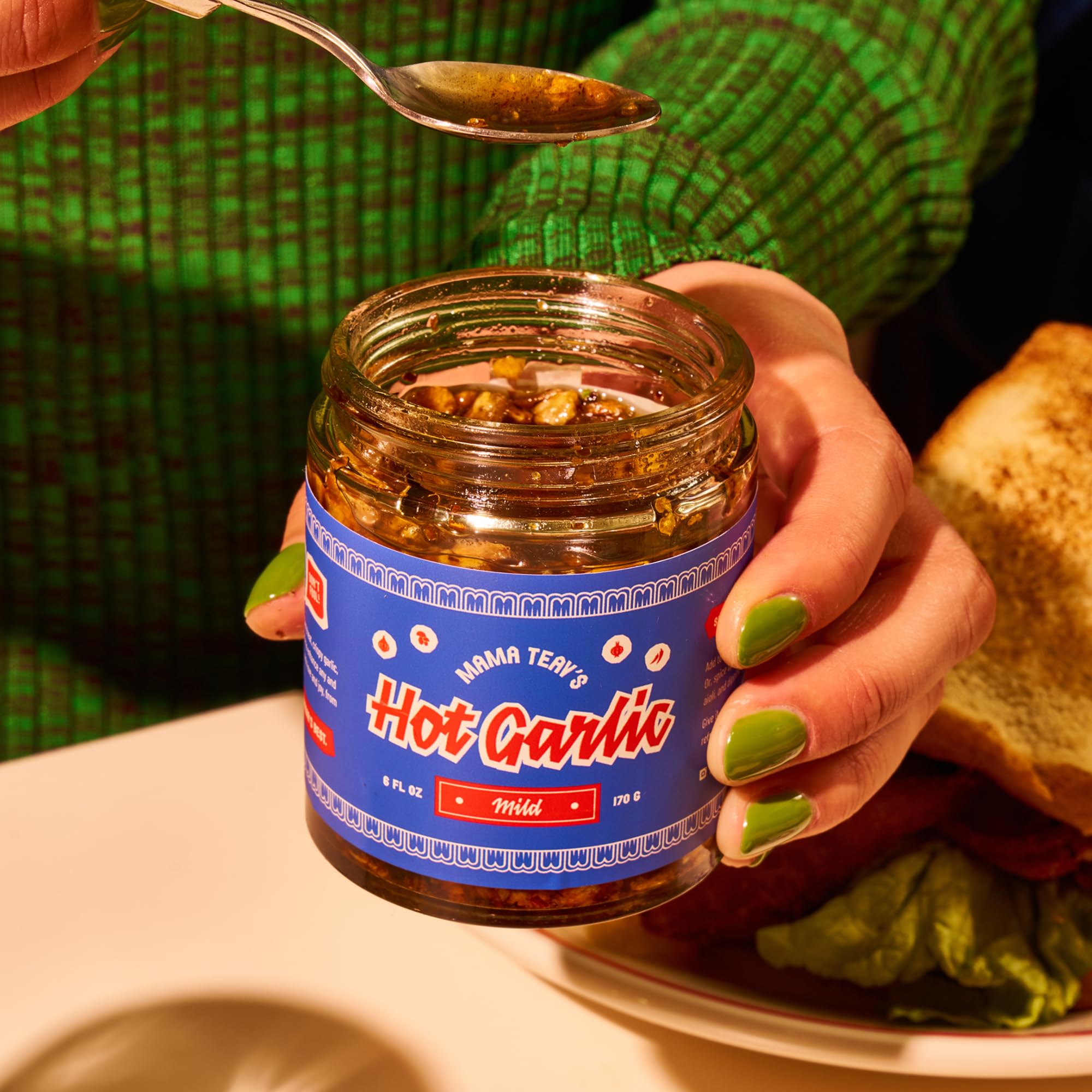 Mama Teav's Mild Garlic Chili Crisp - Mild, Crunchy, Umami Chili Oil with Garlic & Cambodian Chilis - Vegan, Gluten-Free, All-Natural - Cold-Pressed