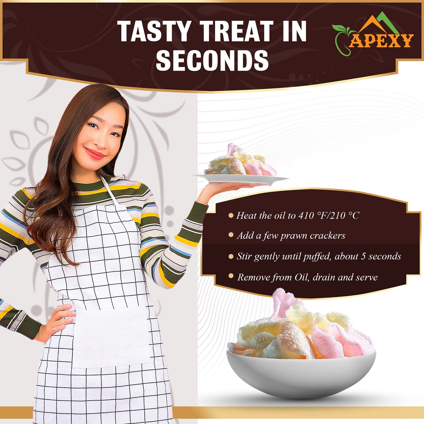 APEXY Authentic Prawn Crackers Uncooked, Crispy and Delicious Shrimp Chips for Party Appetizers and Snacks, No MSG, Cook and Serve, 8 oz (227g), Pack