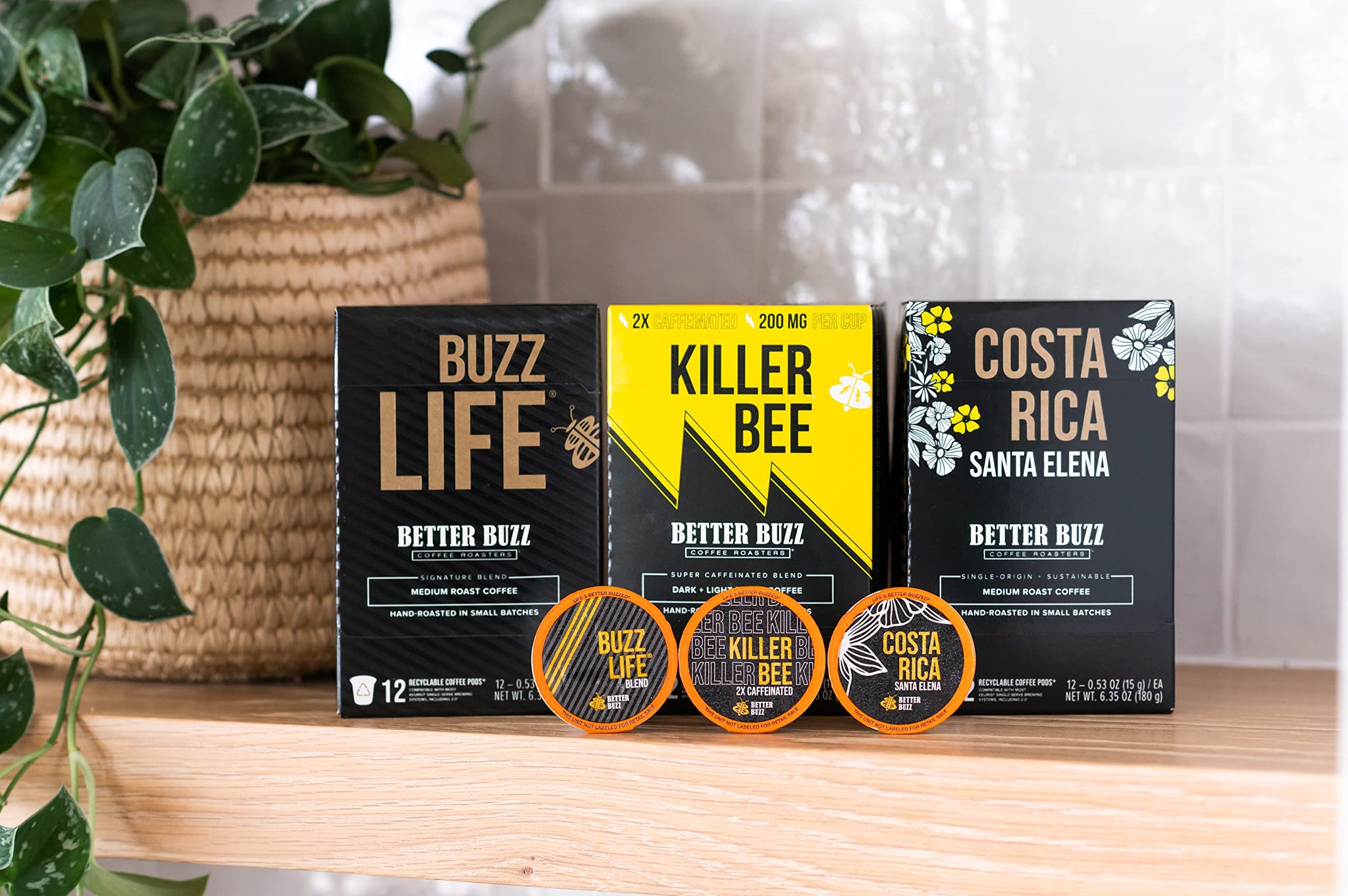 Better Buzz Killer Bee Super Caffeinated Dark Roast Light Roast Blend 12ct., California Solar Energy Produced Recyclable Coffee Pods, Small Batch