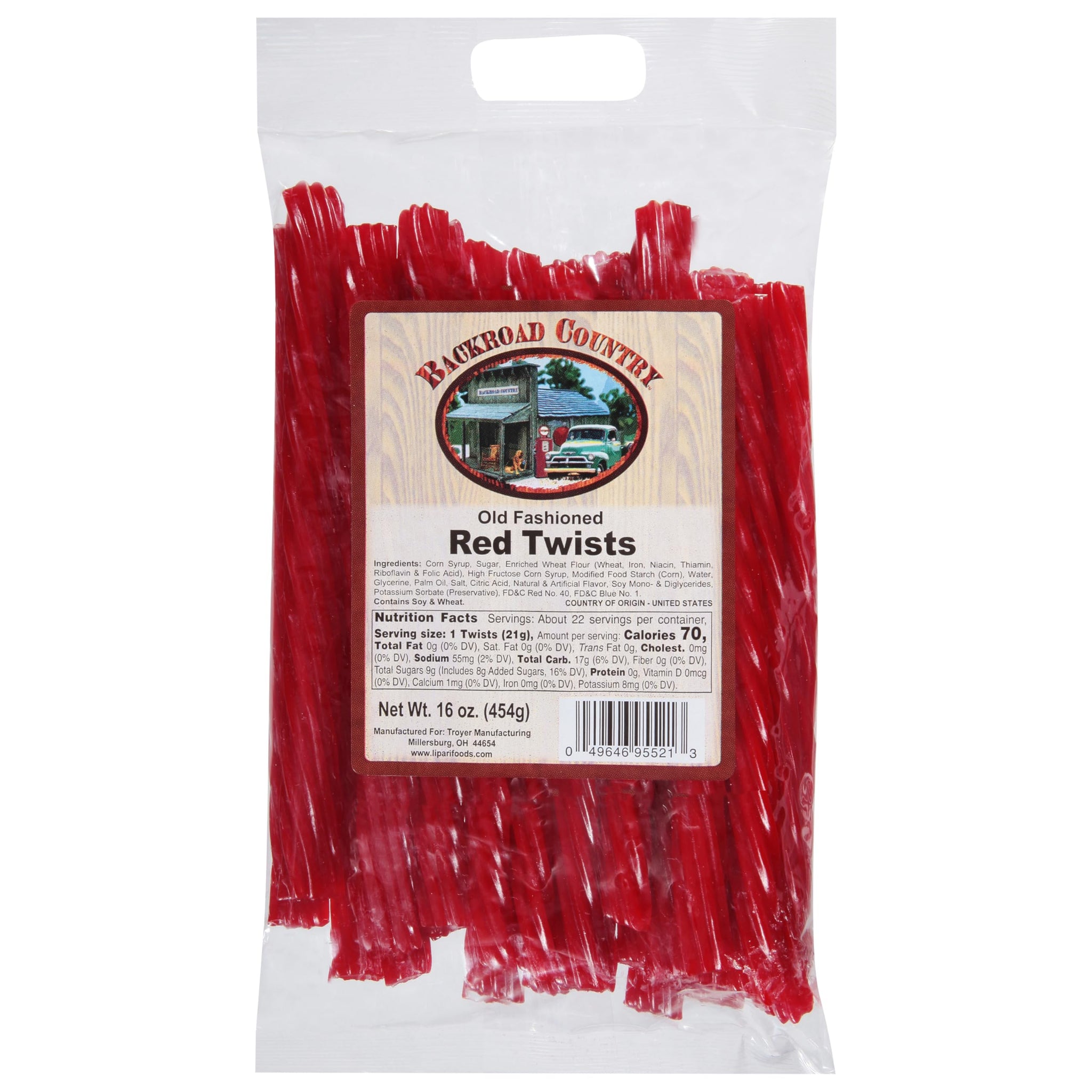 Backroad Country Old Fashioned Red Twists - Licorice Candy - Made in the USA - 16 OZ (Pack of 1)