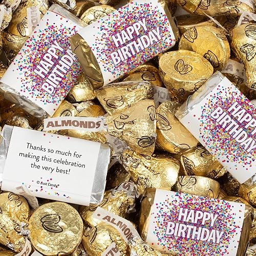 124 Pcs Birthday Candy Party Favors Miniatures Chocolate & Gold Almond Kisses (1.52 lbs, Approx. 124 Pcs)