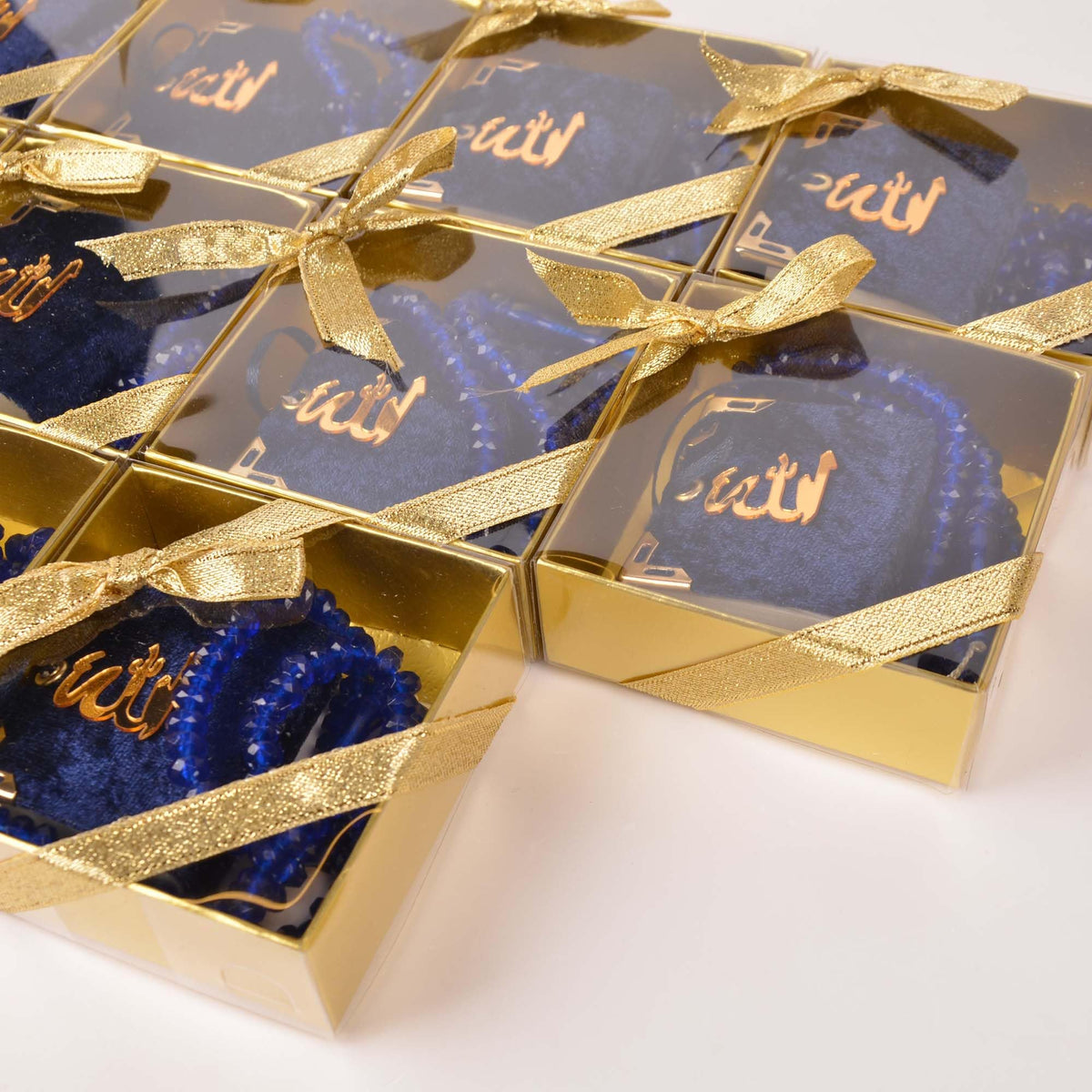 BABY SHOWER CHOCOLATE Set of 10 Islam Quran Tasbeeh Islamic Set | Holy Quran Prayer Beads Gift Box Favor (Dark Blue)