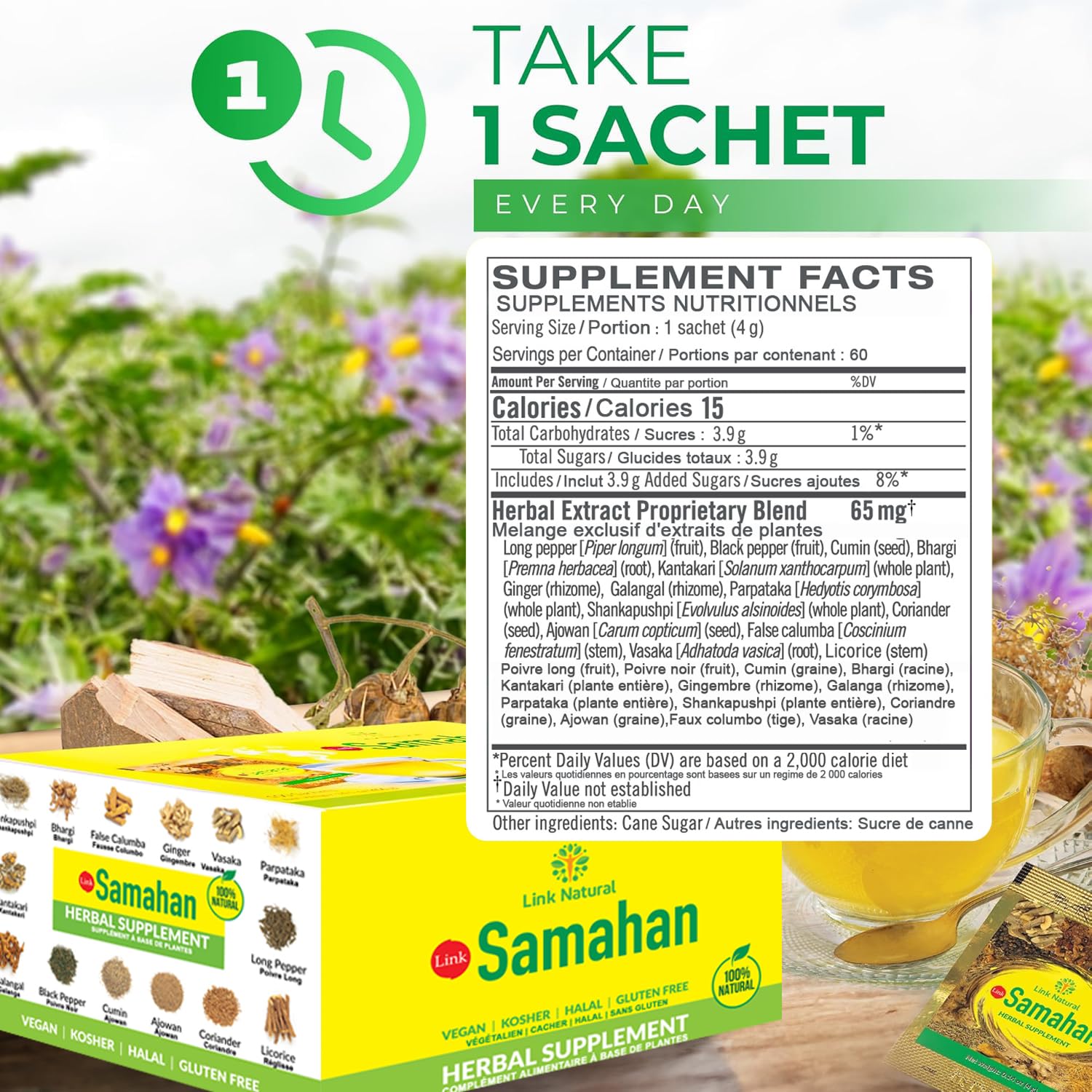 SAMAHAN Ayurvedic Herbal Tea Packets - Sri Lankan Ceylon Blend with 14 Natural Herbs Including Ginger, Black Pepper & More, Herbal Tea Bags