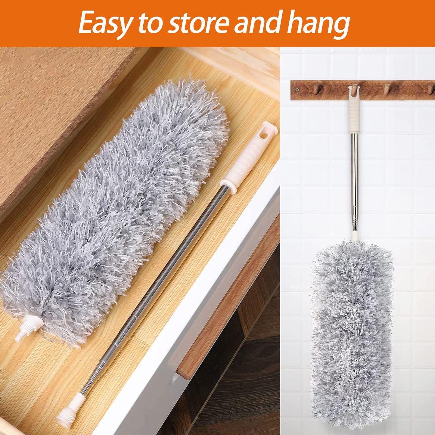 Dusters for Cleaning High Ceiling Fan, Newliton Microfiber Feather Duster with 30'' to 100'' Telescoping Extension Pole, Long Extendable Duster