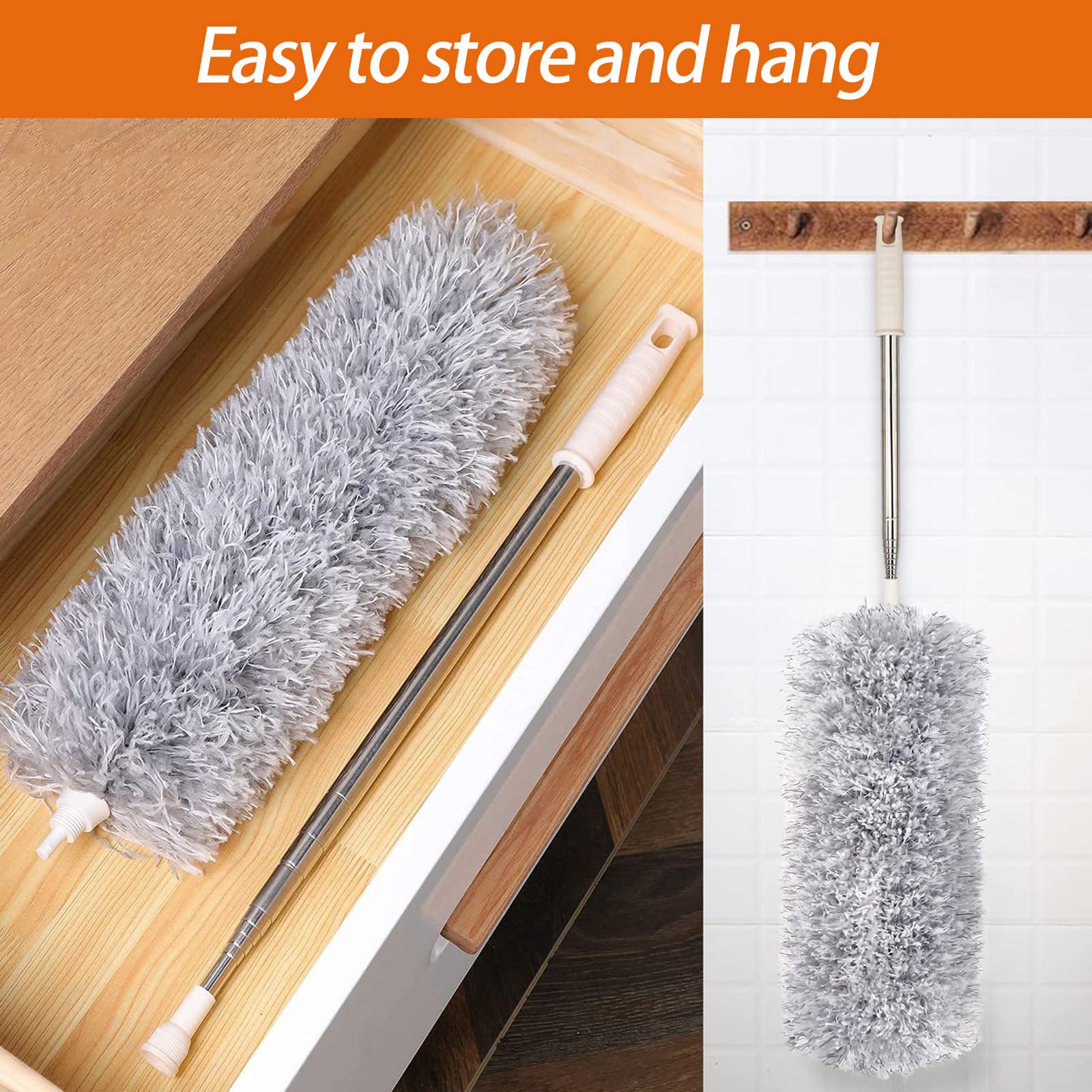 Dusters for Cleaning High Ceiling Fan, Newliton Microfiber Feather Duster with 30'' to 100'' Telescoping Extension Pole, Long Extendable Duster