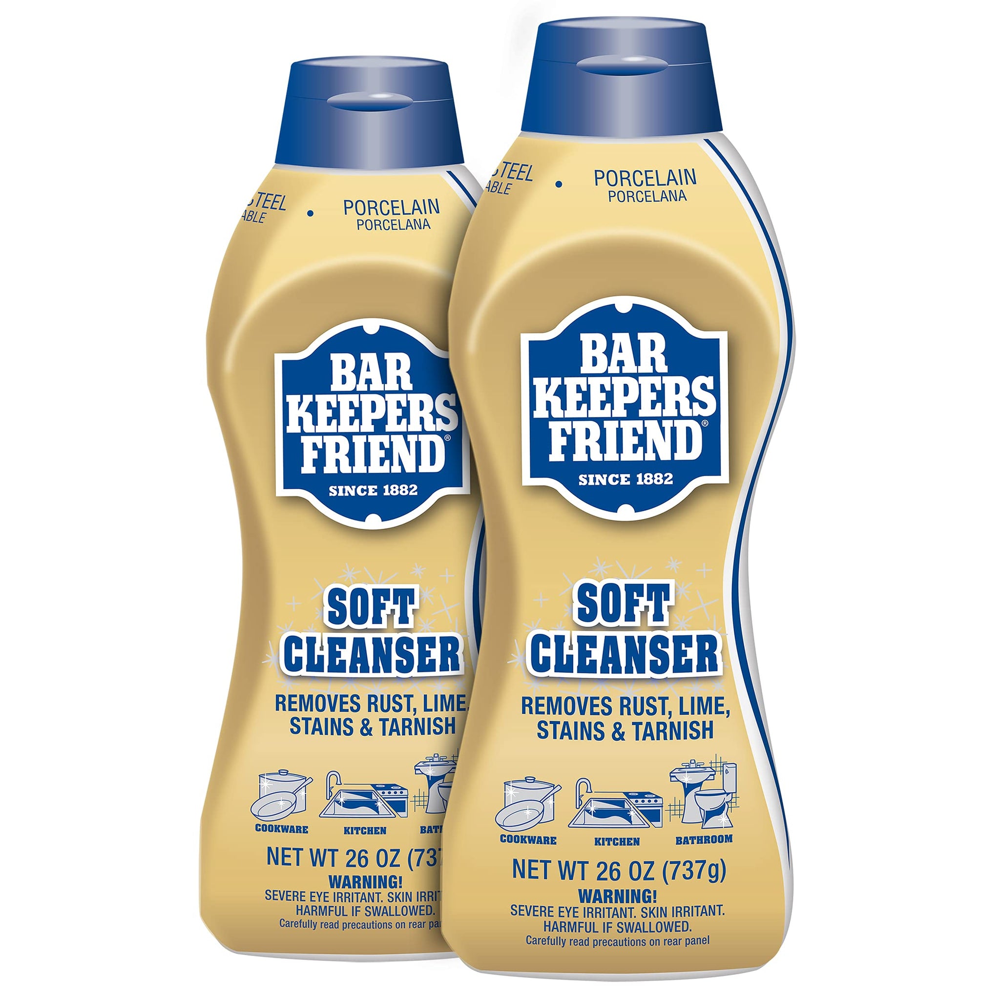 Bar Keepers Friend Soft Liquid Cleanser- Multipurpose Cleaner & Rust Stain Remover for Stainless Steel, Porcelain, Ceramic Tile, Copper, Brass 26 Oz
