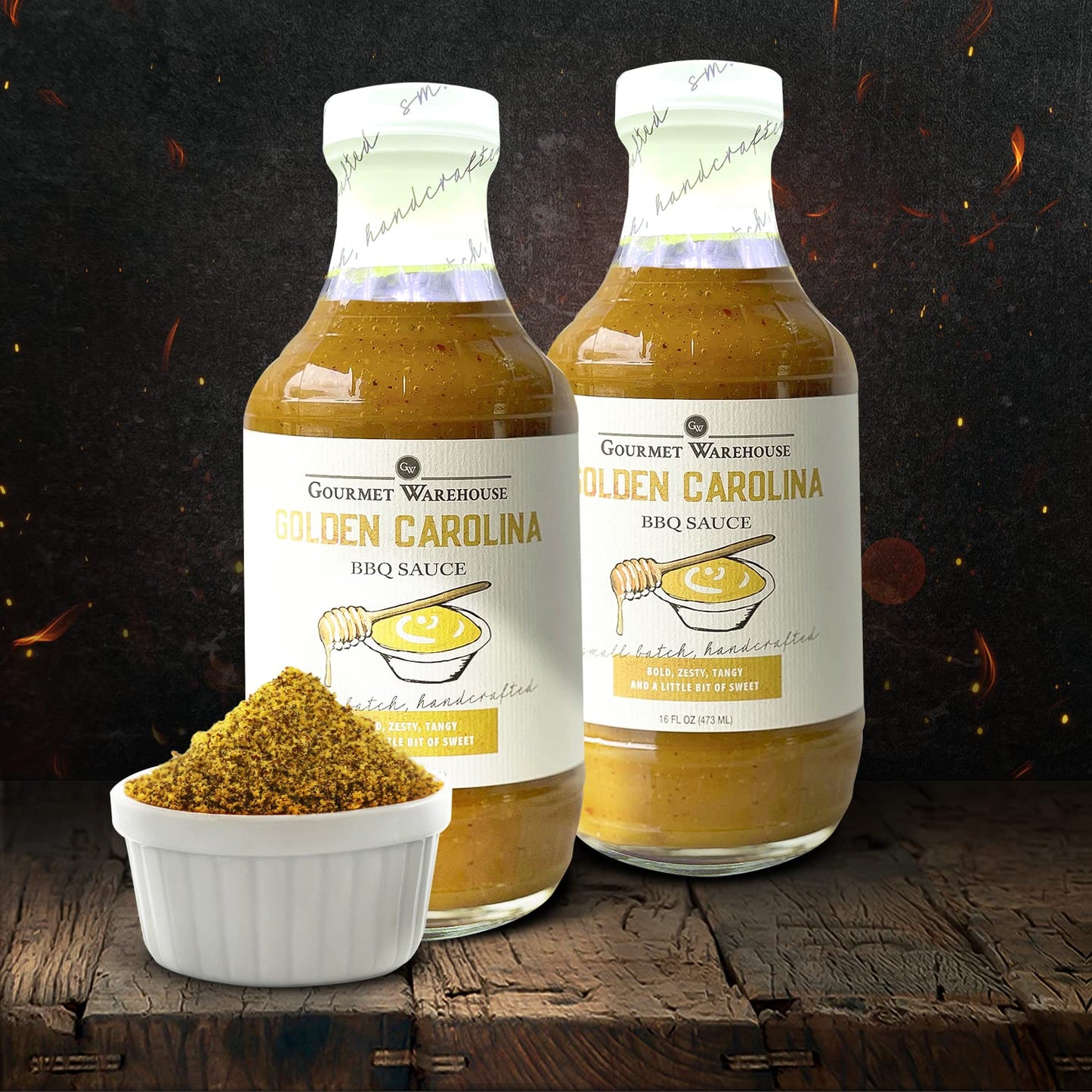 Gourmet Warehouse Golden Carolina BBQ Sauce, Premium Barbecue Sauces Handcrafted In Small Batches Gluten-Free, HFCS-Free, Delicious Sauce 16 Ounces