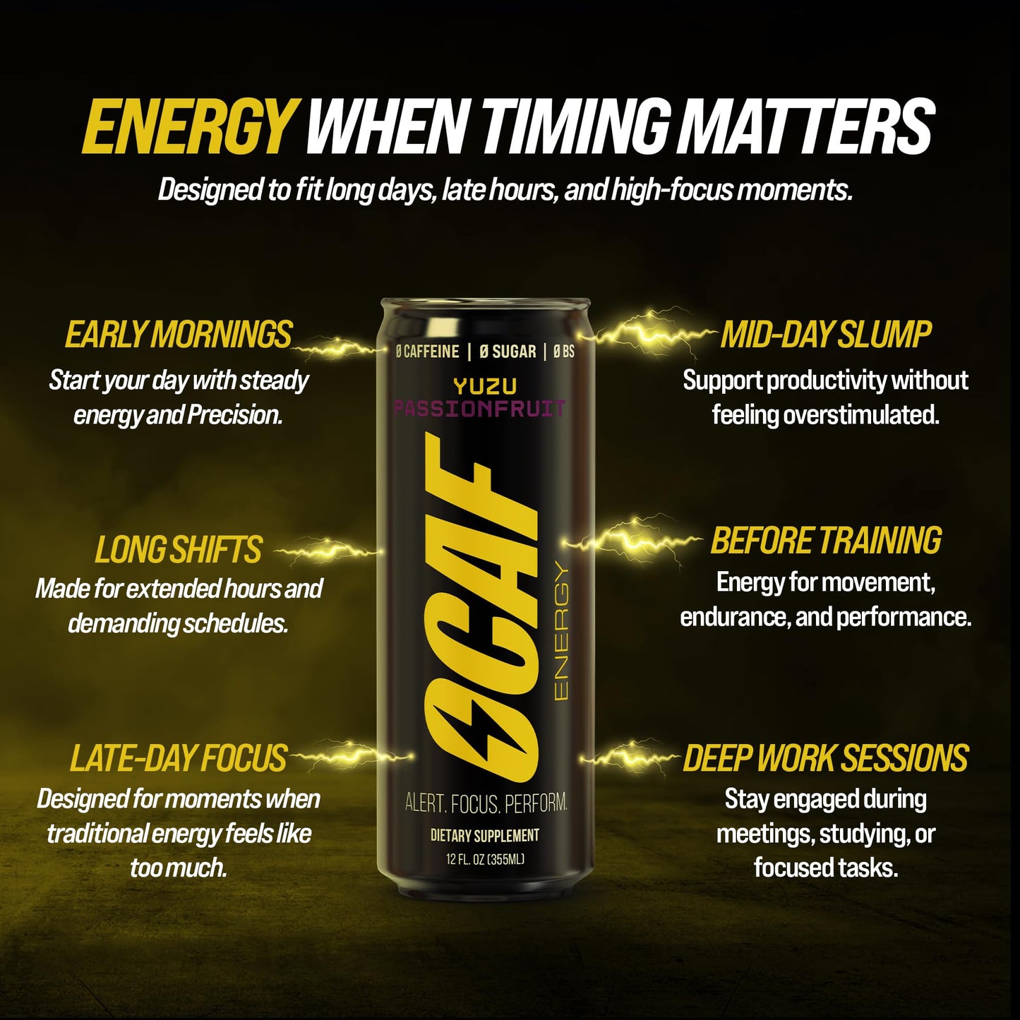 ØCAF Energy Paraxanthine Energy Drink - Caffeine Alternative, Sugar Free, Yuzu Passionfruit, Clean Focus & Alertness, No Jitters, No Crash