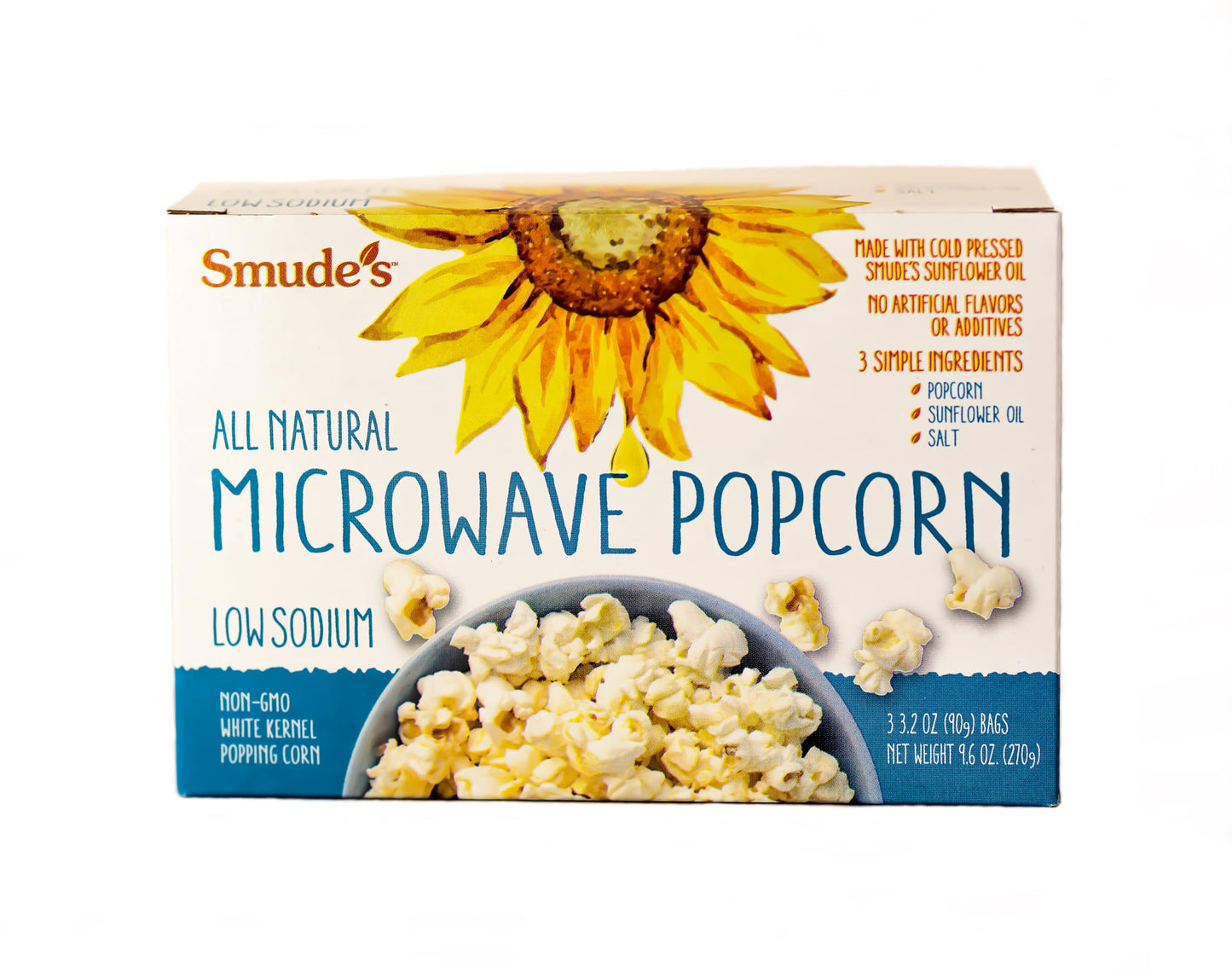 Smude's Brand All Natural Microwave Popcorn - Low Sodium | 3 Simple Ingredients - Popcorn, Smude’s Sunflower Oil, & Salt | Healthy Snack, Heart