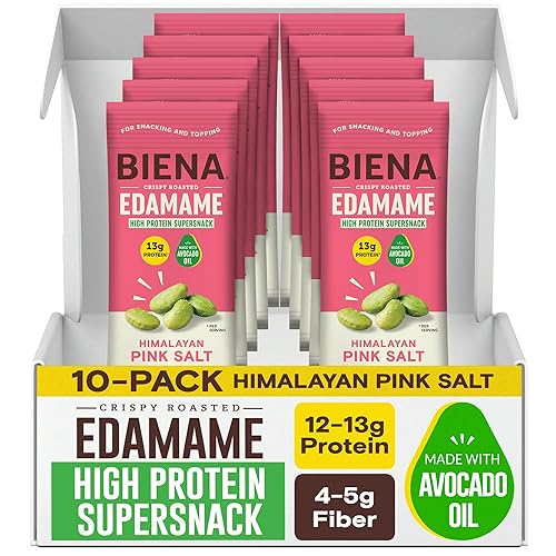 Biena Edamame Beans Snack High Protein Snacks - Healthy Office Snacks For Adults and Kids, 13g of Protein, 130 Low Calorie, Crunchy Edamame, Vegan