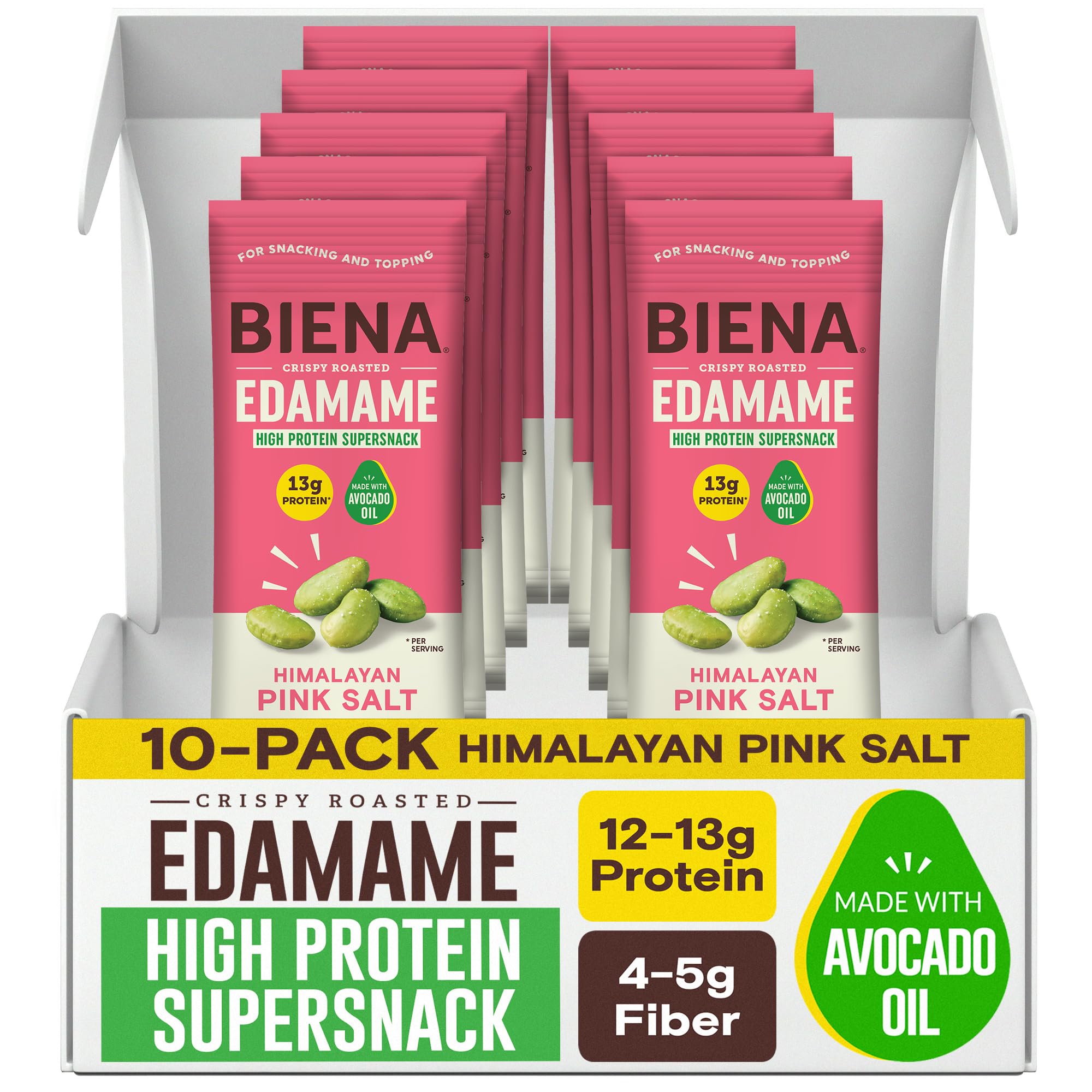 Biena Edamame Beans Snack High Protein Snacks - Healthy Office Snacks For Adults and Kids, 13g of Protein, 130 Low Calorie, Crunchy Edamame, Vegan