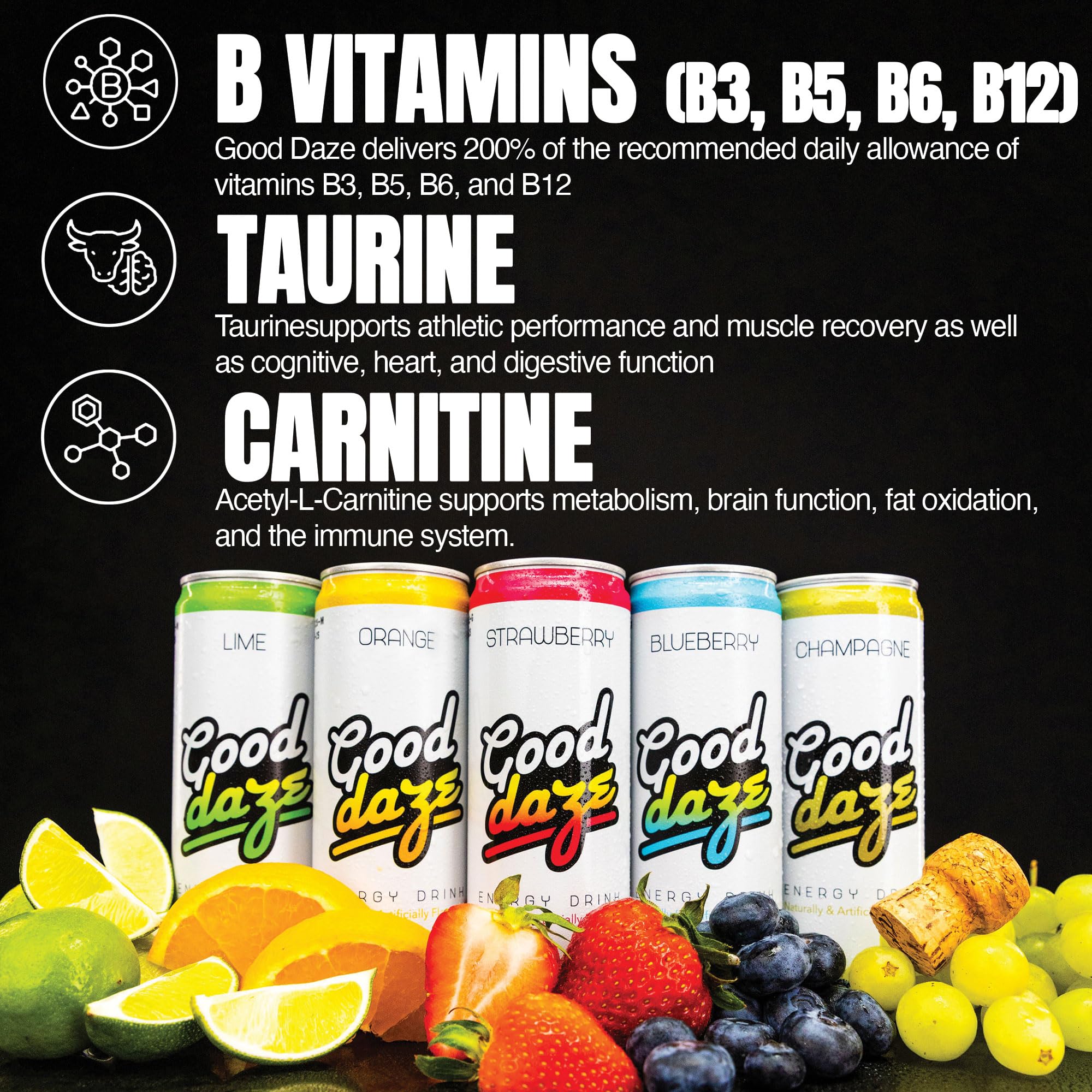 Good Daze Energy Drink with 200mg of Caffeine from Tea, Sugar Free, B Vitamins, L-Theanine, Pre Workout Performance with Antioxidants, Variety Pack