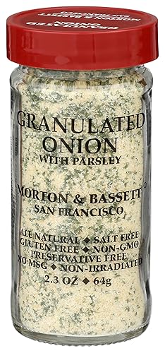 Morton & Bassett Granulated Onion with Parsley, 2.3oz - Salt-Free, Non-GMO, Herb Blend, Savory Seasoning for All Purpose Cooking