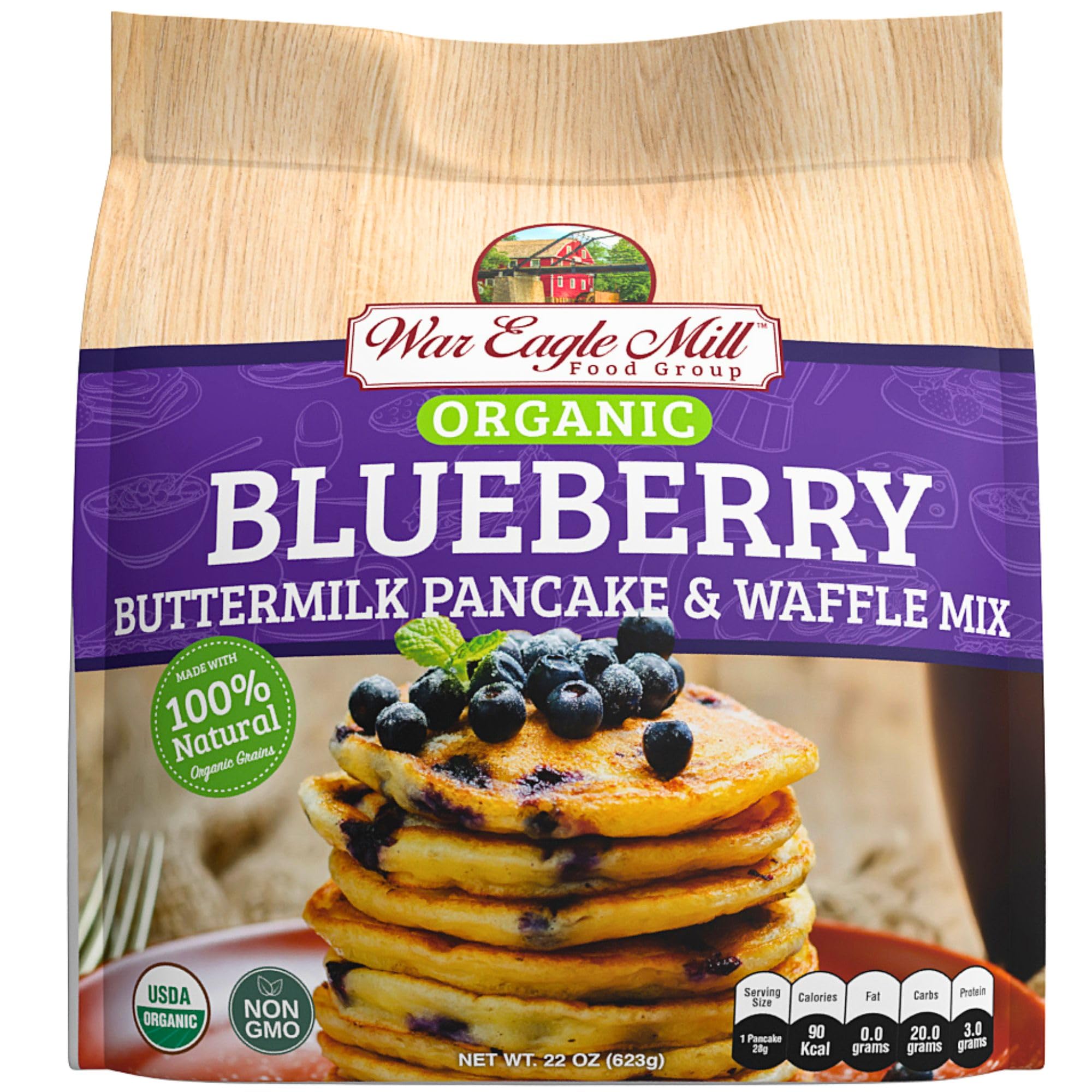 War Eagle Mill Organic Blueberry Buttermilk Pancake & Waffle Mix, 22 oz Bag (Pack of 2)