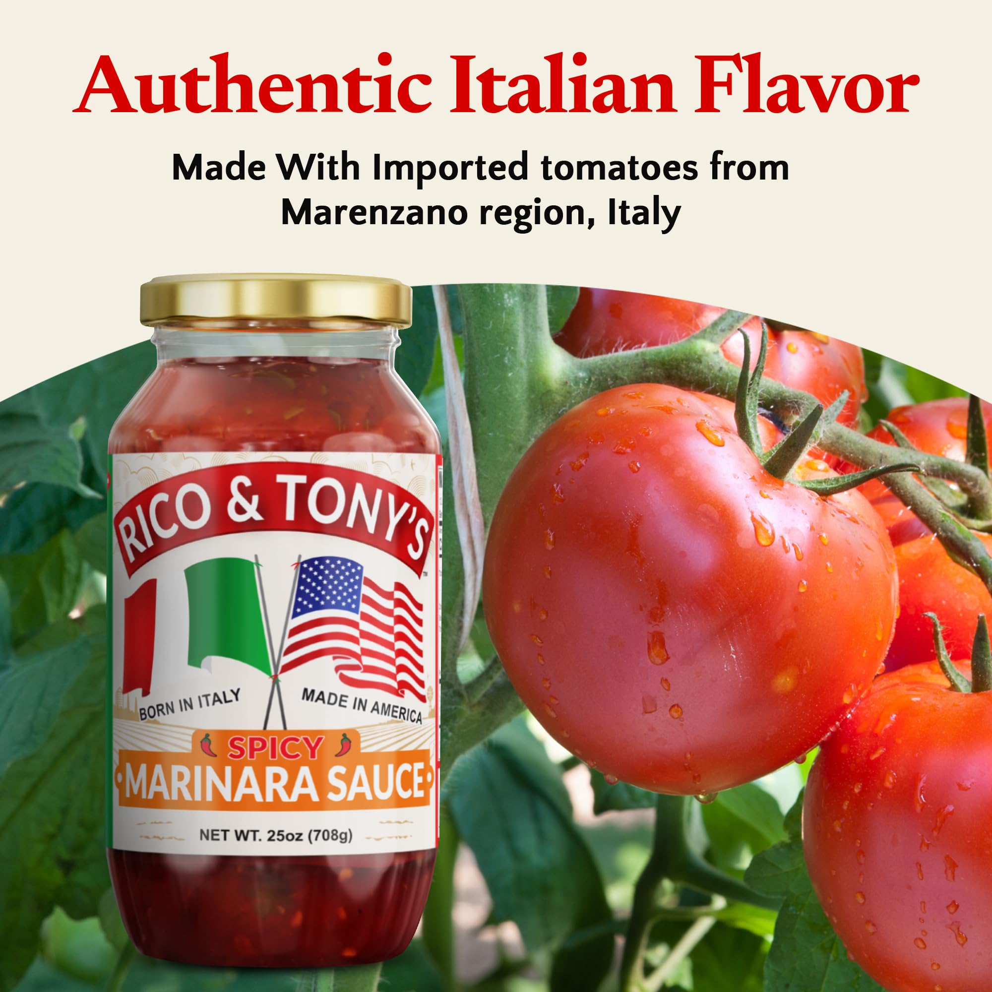RICO & TONY's Spicy Marinara Sauce - Authentic Italian Tomato Pasta Sauce, All Natural, No Added Sugar, Vegan, Low Carb, Keto Friendly, Bold Flavor
