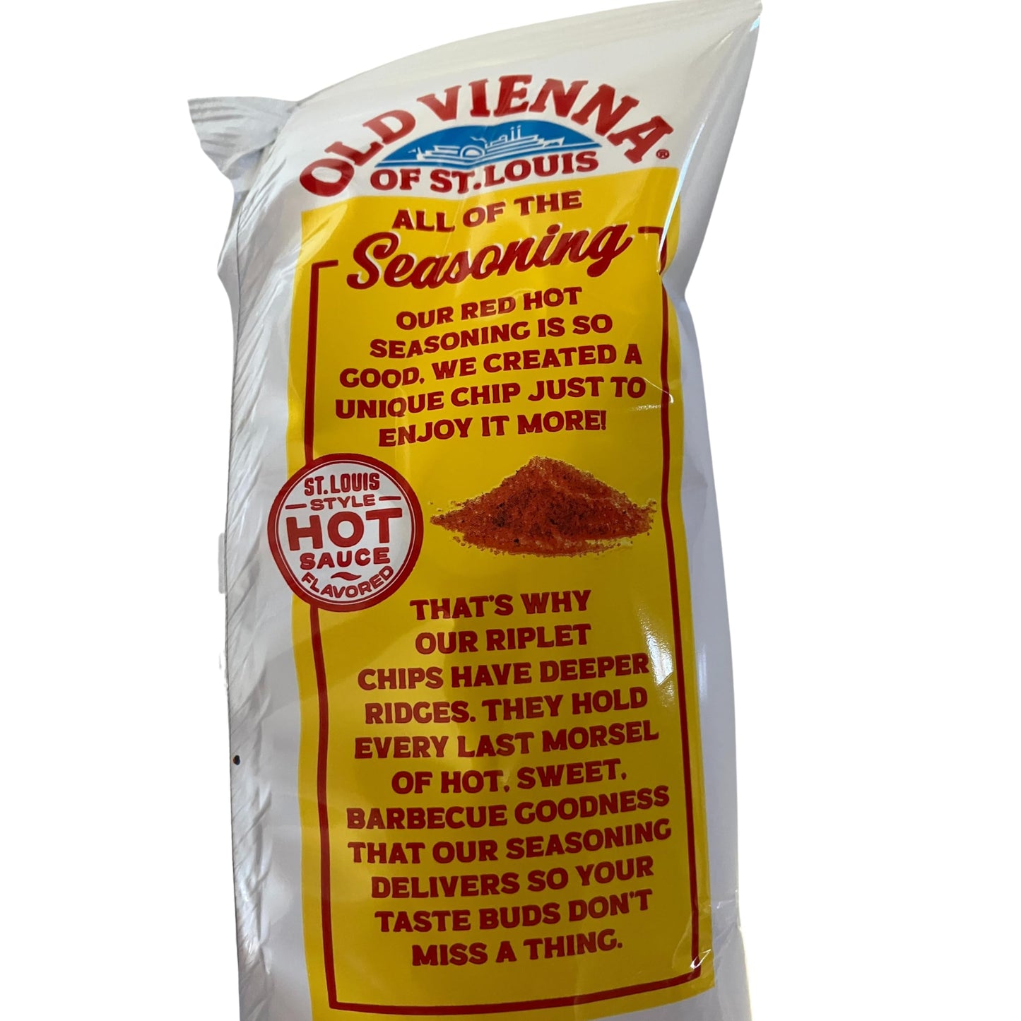 Old Vienna of St. Louis - Red Hot Riplets - Hot BBQ Flavored Ridged Potato Chips- 1.5 Ounce - Pack of 6