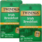Twinings Irish Breakfast Tea, Decaf Tea Bags, Strong and Distinctive Black Decaffeinated Tea, 20 Individually Wrapped Tea Bags (Pack of 2)