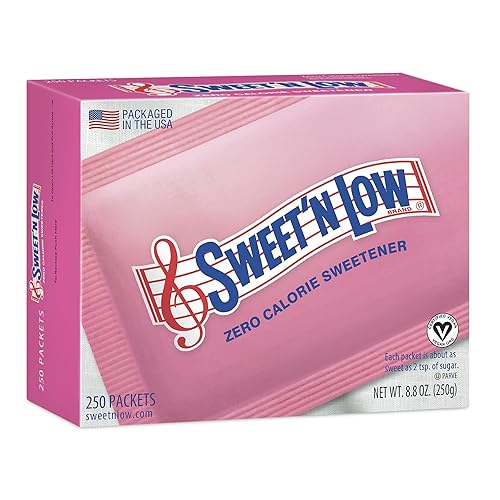 Sweet'N Low Zero Calorie Sweetener Packets, 250 Ct, Kosher & Gluten Free, Low Glycemic Index, Individual Tea and Coffee Sweetener Packets