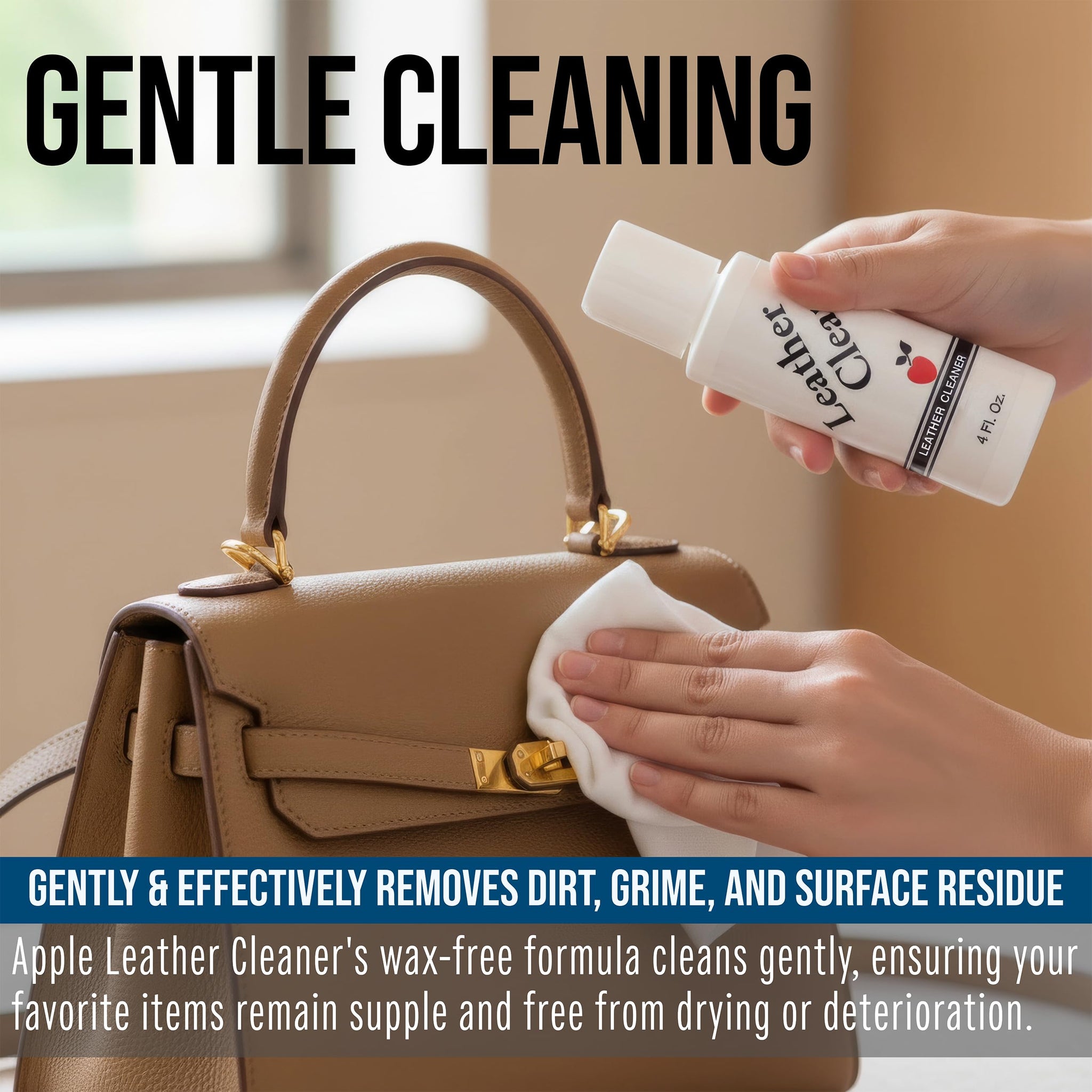 Apple Brand Leather Cleaner 4 oz - Great for Shoes, Boots, Handbags, Car Upholstery, Furniture - Removes Surface Dirt, Grime, Salt and More From