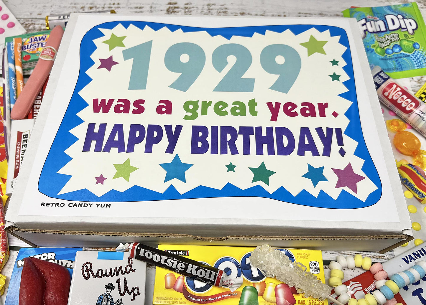 RETRO CANDY YUM ~ 1929 97th Birthday Gift Box of Nostalgic Candy from Childhood for 97 Year Old Man or Woman Born 1929