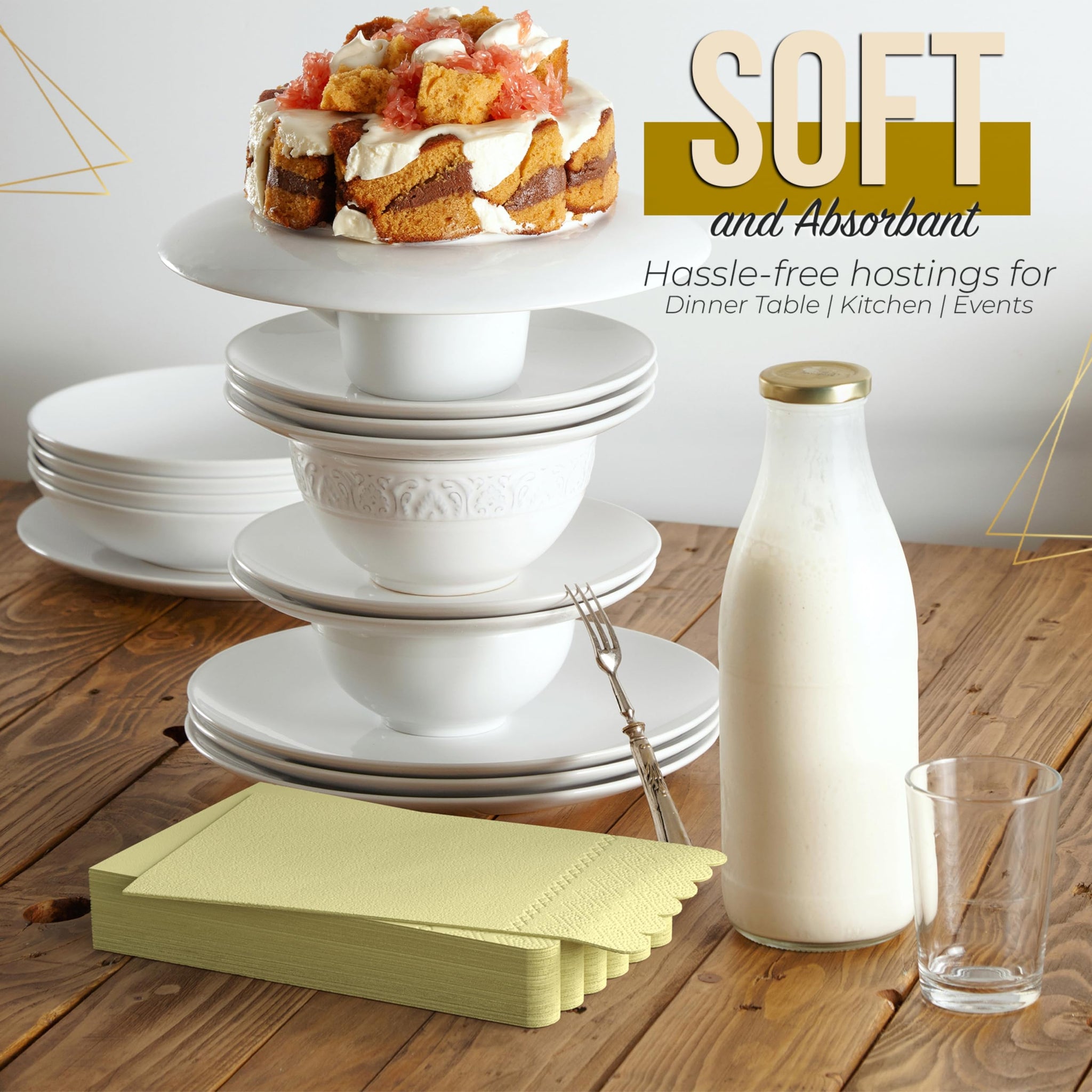 Party Solids Yellow Scalloped Napkins Disposable 20 Pcs 3-Ply Yellow Scalloped Dinner Napkins Disposable Decorative for Dinners & Parties, Paper Guest