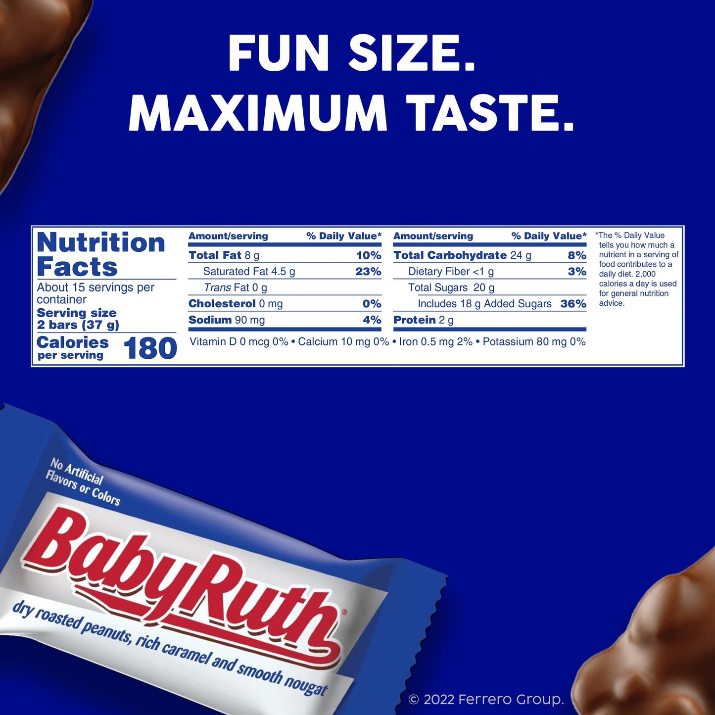 Baby Ruth, Chocolatey, Peanut, Caramel, Nougat, Fun Size Individually Wrapped Candy Bars, 10.2 oz each, Bulk 12 Pack