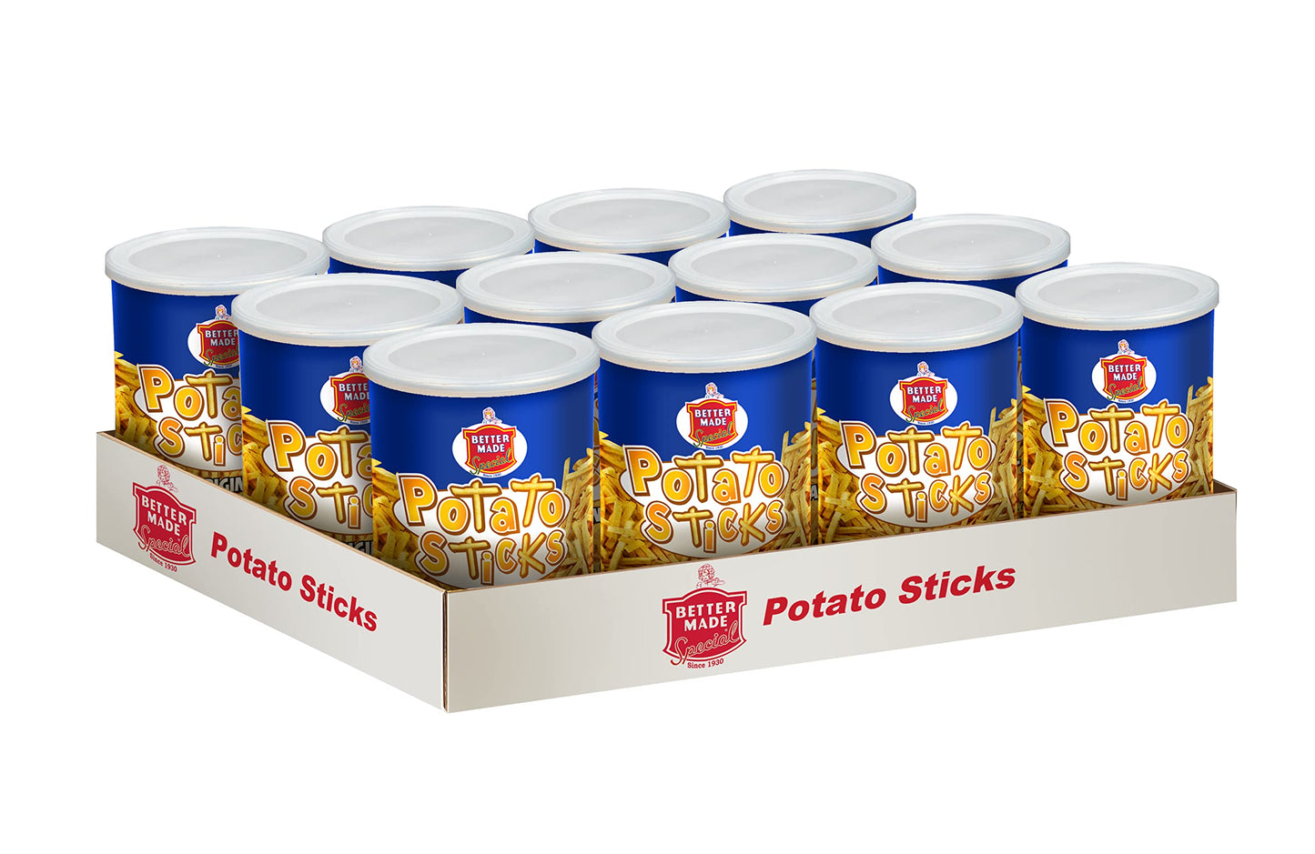 Better Made Potato Sticks 5oz Canister - (Original, 12 Can Tray) - Shoestring Potato Sticks - Gluten Free - Crunchy, Crispy Snack from Fresh Potatoes