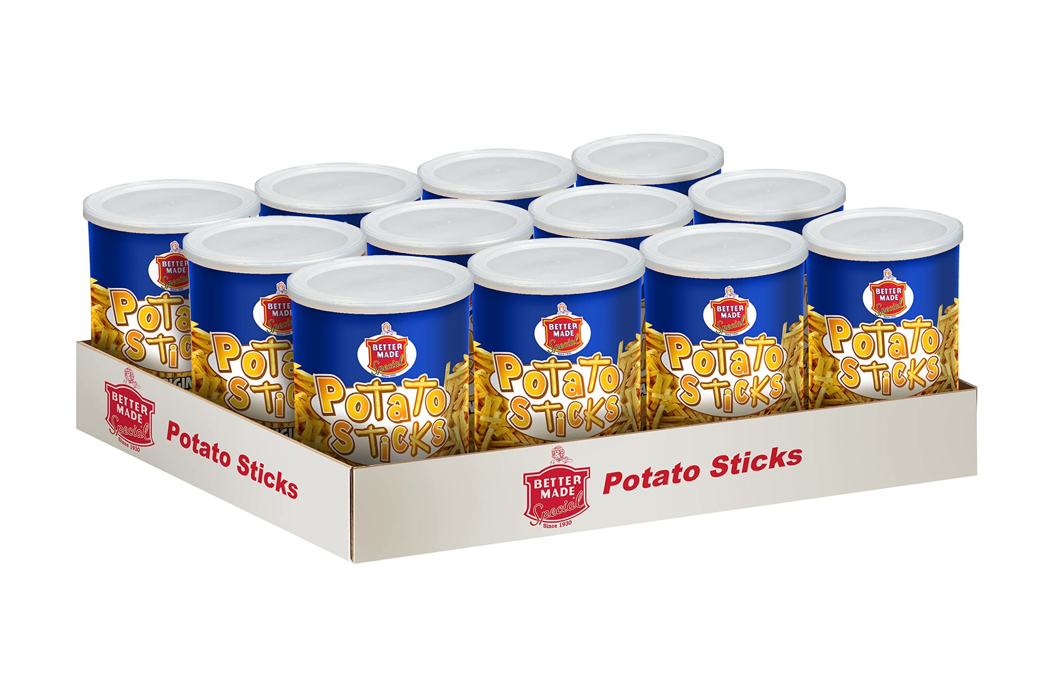 Better Made Potato Sticks 5oz Canister - (Original, 12 Can Tray) - Shoestring Potato Sticks - Gluten Free - Crunchy, Crispy Snack from Fresh Potatoes