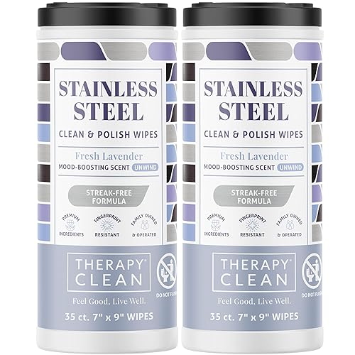 Therapy Stainless Steel Wipes, 30 Count (2 Pack) - Appliance Cleaner for Fridge, Dishwasher, Oven, Stove, Sink, Microwave, and More - Removes Smudges