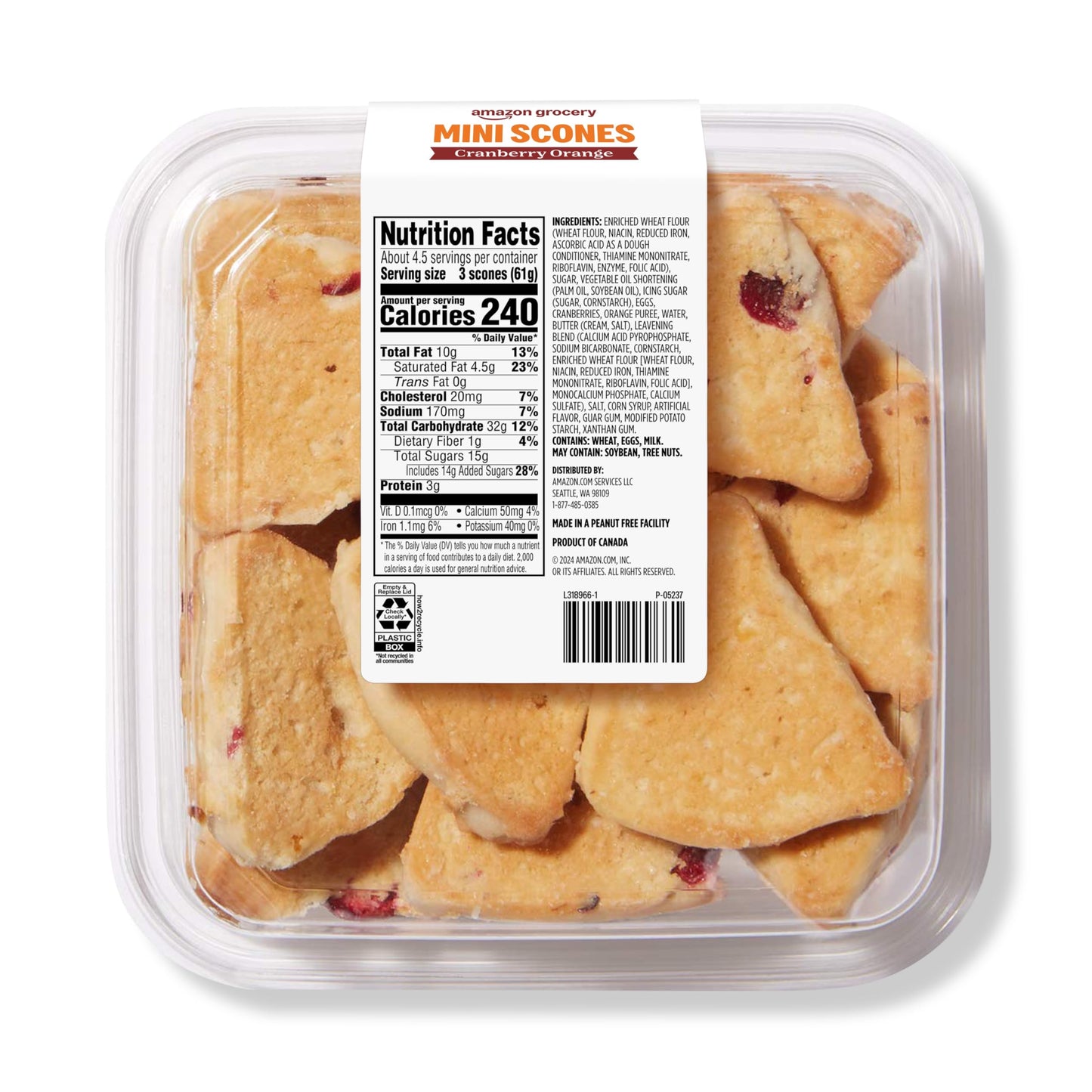 Amazon Grocery, Cranberry Orange Mini Scones, 10 Oz, Frozen