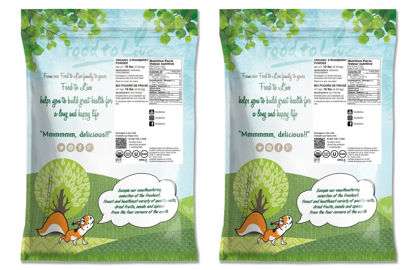 Food to Live Organic Freeze-Dried Strawberry Powder, 20 Pounds - Non-GMO, 100% Pure, No Additives, Vegan, Bulk. Easy to Mix. Rich in Vitamin C