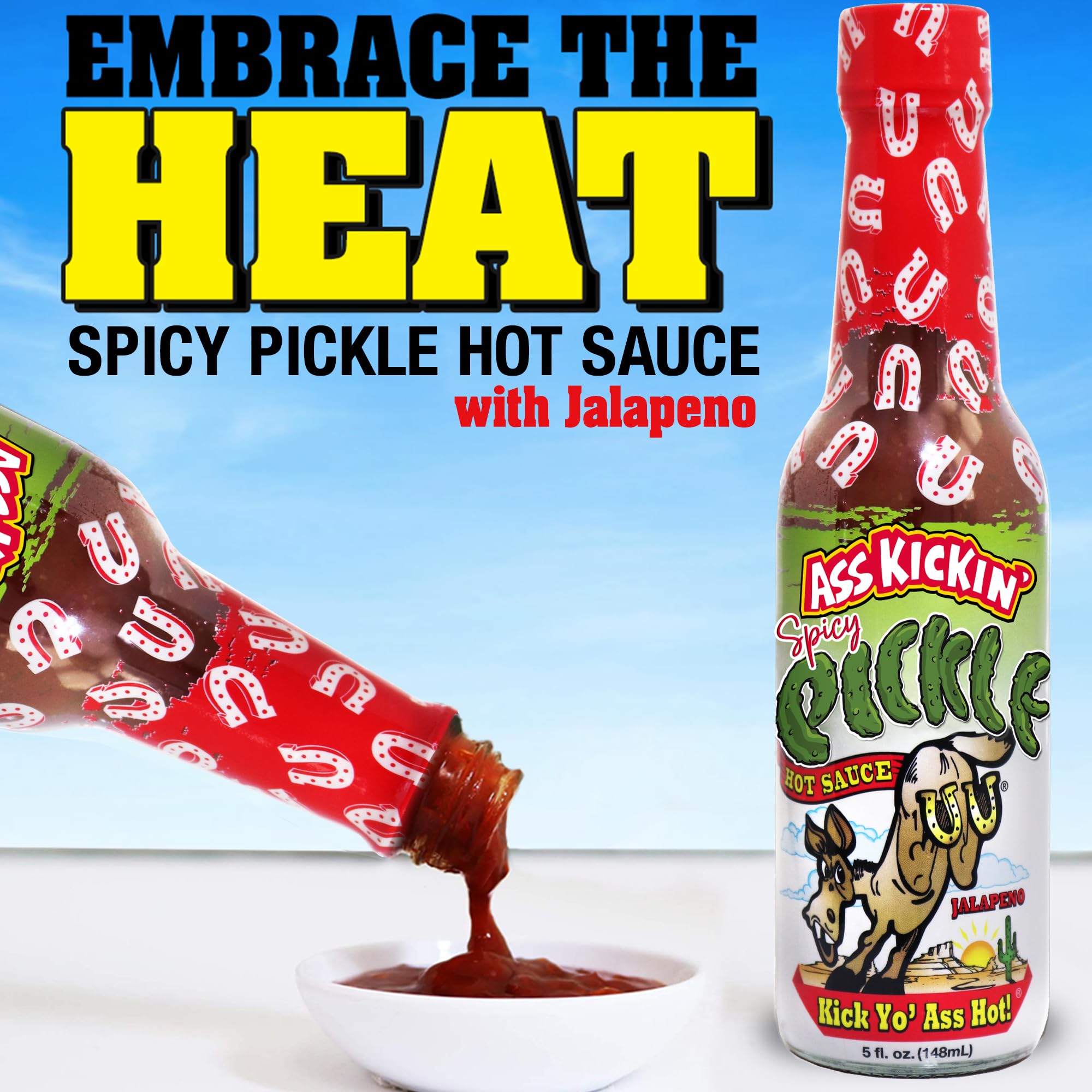 ASS KICKIN’ Spicy Pickle Hot Sauce (5 oz) - Zesty Jalapeño Pickle Blend - Medium Heat Gourmet Hot Sauce for Wings, Burgers & Sandwiches