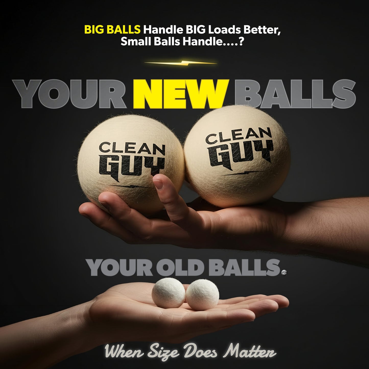 Clean Guy Wool Dryer Balls XL 3-Pack- Natural Fabric Softener, Reusable Laundry Dryer Balls -Reduce Drying Time, Static & Wrinkles- Hypoallergenic