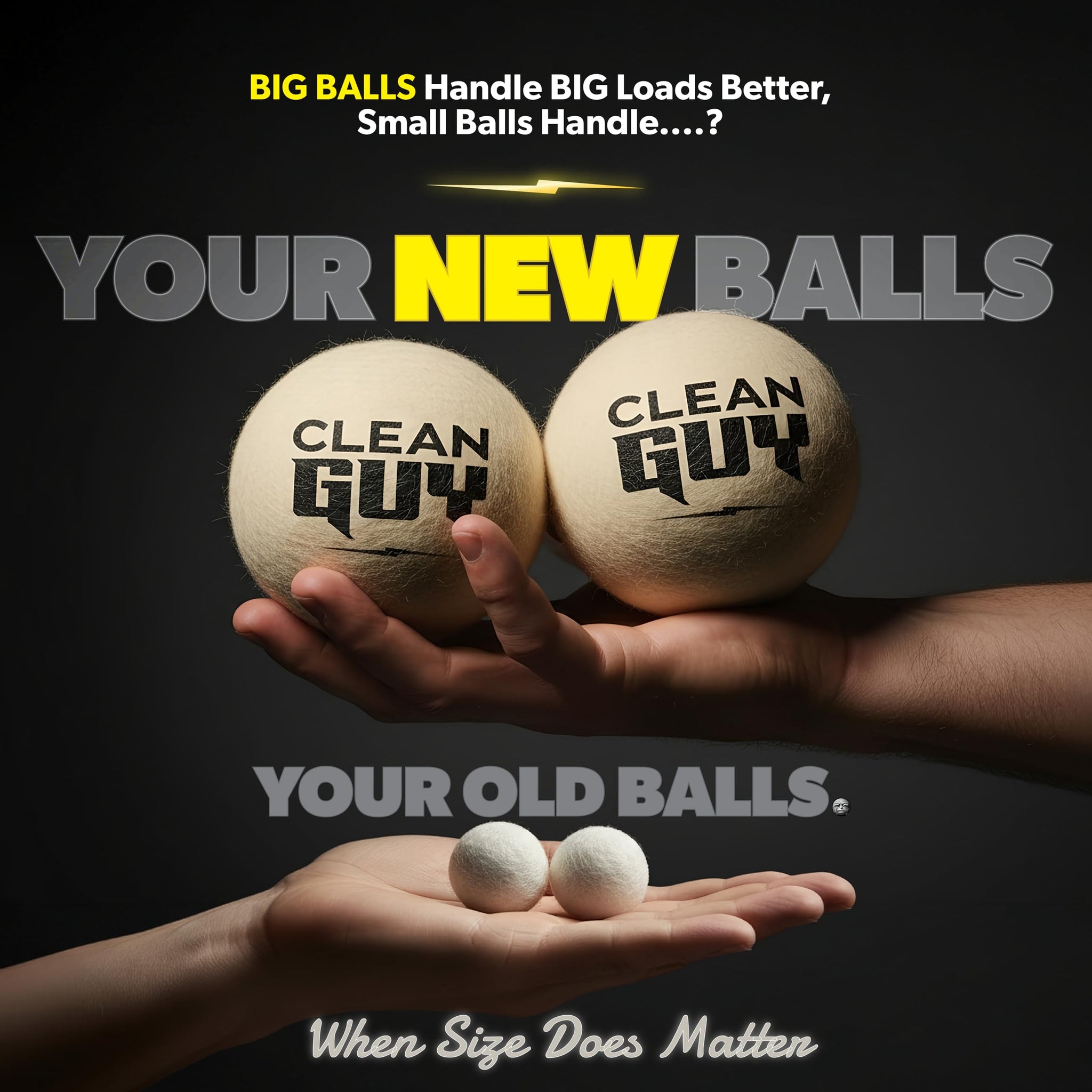 Clean Guy Wool Dryer Balls XL 3-Pack- Natural Fabric Softener, Reusable Laundry Dryer Balls -Reduce Drying Time, Static & Wrinkles- Hypoallergenic