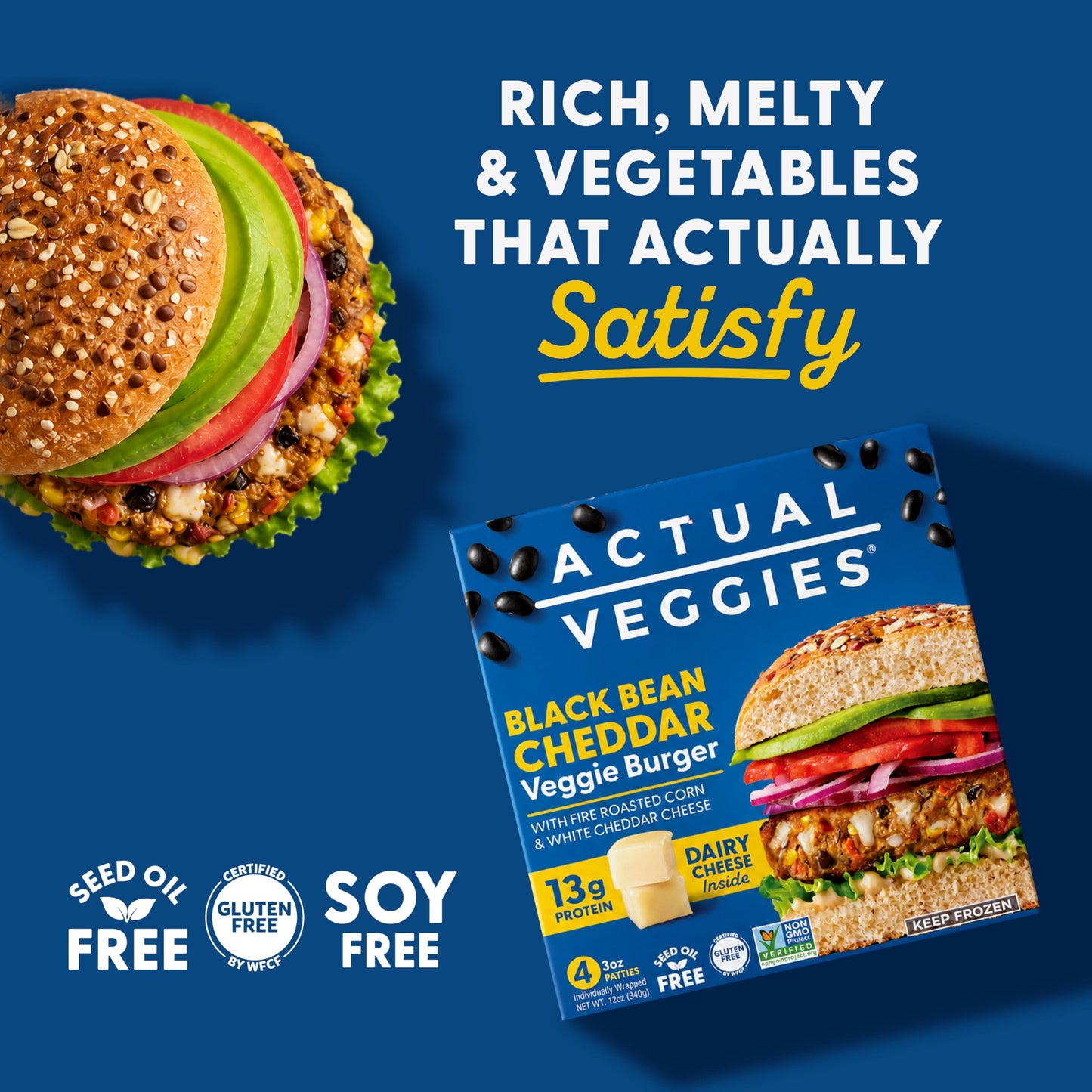 Actual Veggies Black Bean Cheddar Veggie Burger, 12 Oz