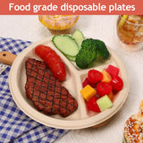 Extrapins 125 Pack 3 Compartment Paper Plates,Compostable Plates,Disposable Paper Plate,9 Inch Heavy Duty Biodegradable Plate for Daily Meals,Food
